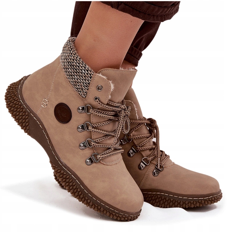 Kotníkové Boty Trapery Zateplené Kožešinou Na Zip, Šněrovací, Béžové, Velikost 39