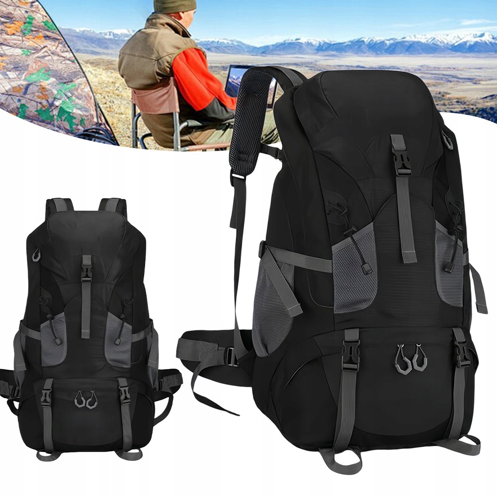 Plecak Turystyczny 69L Trekkingowy Górski Camping Czarny Wodoodporny