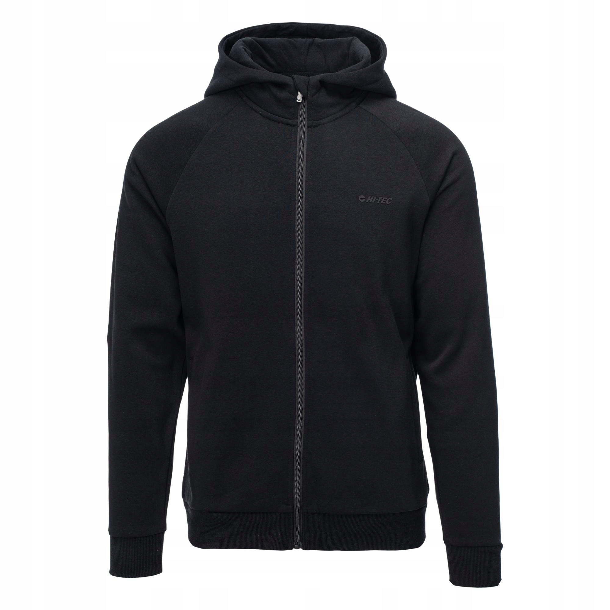 Pánská mikina Hi-tec Hemron s fleecem černá 240 g/m rozepínací s kapucí XXL