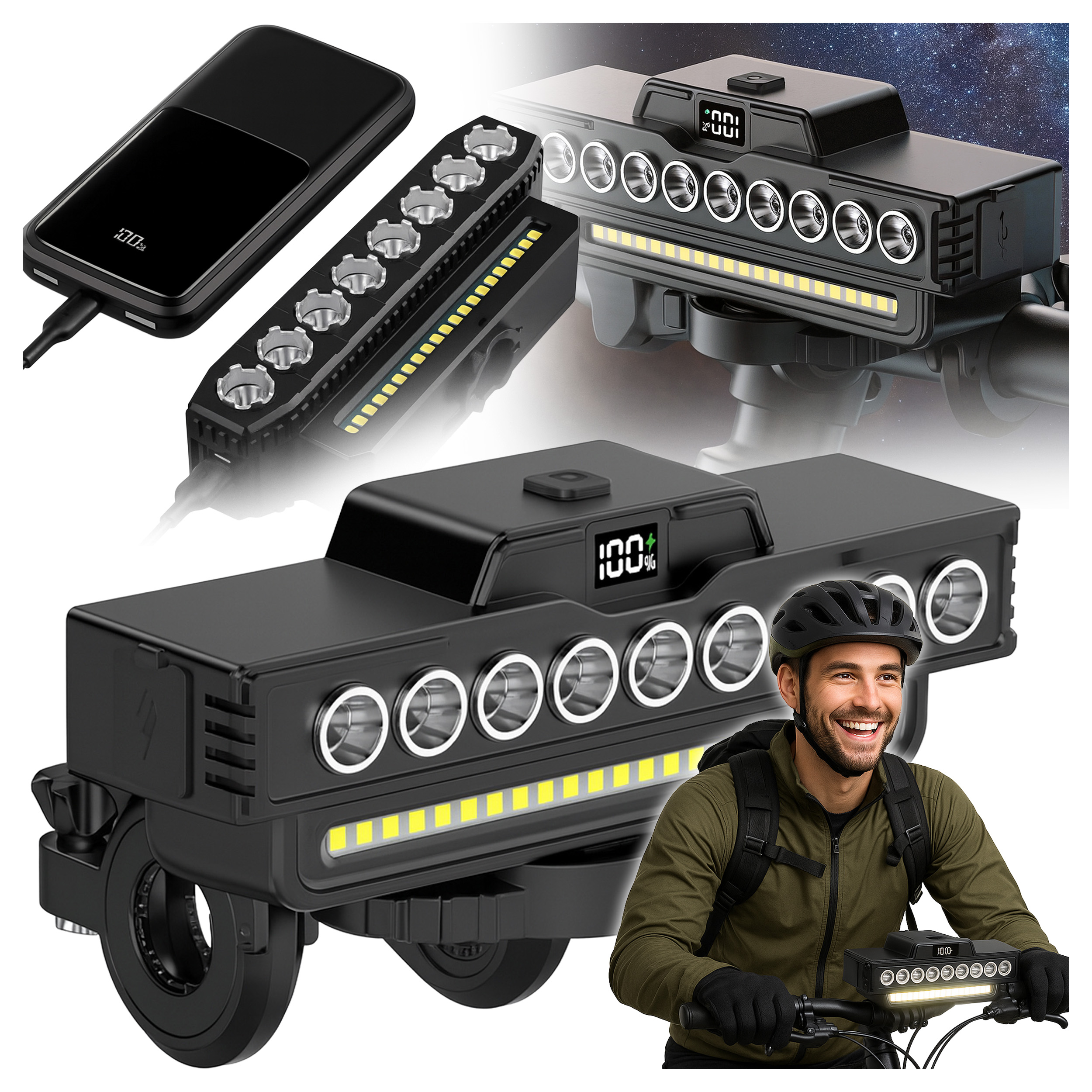 Lampka LED Przednia Rowerowa Do Roweru Przód 7 Trybów USB C Mocne Światło