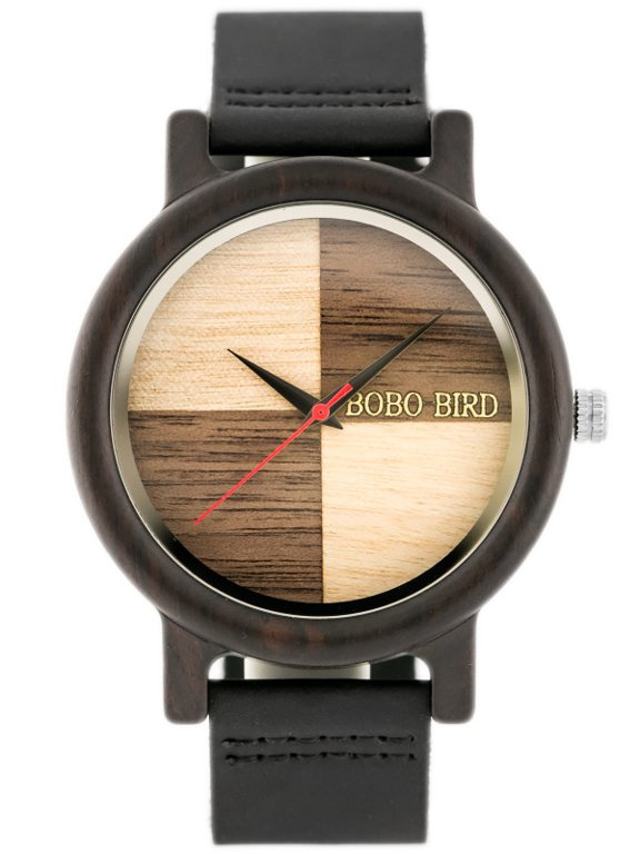 Pánské Hodinky Bobobird Kožený Pásek Dřevěný Box Dárek Pro Kluka