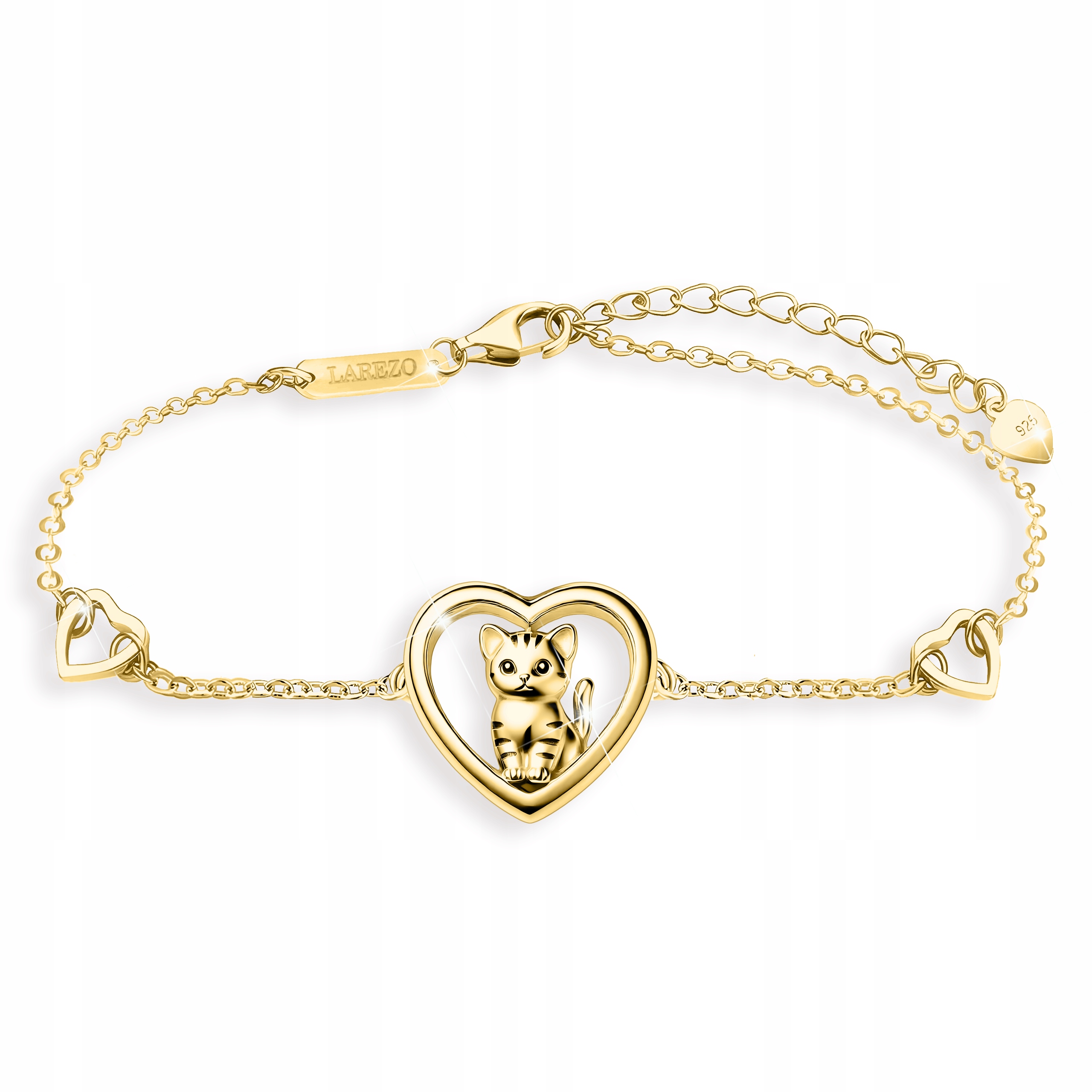 Zlatý náramek Srdce s kočkou Kočka Kotě Srdíčko s kočičkou Stříbro 925