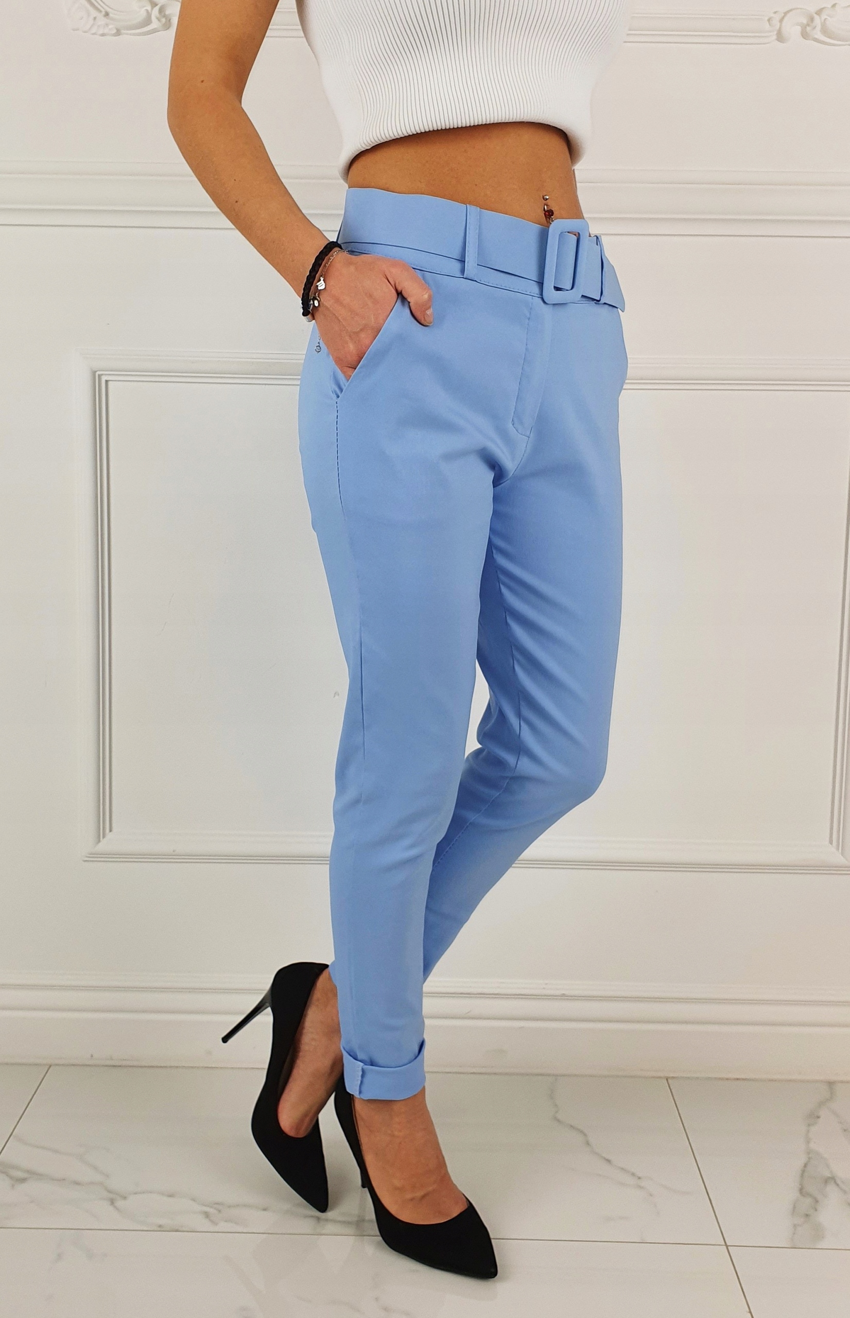 #ELASTYCZNE - SPODNIE - DAMSKIE - W GUMKĘ - PASEK# Kod producenta 6045