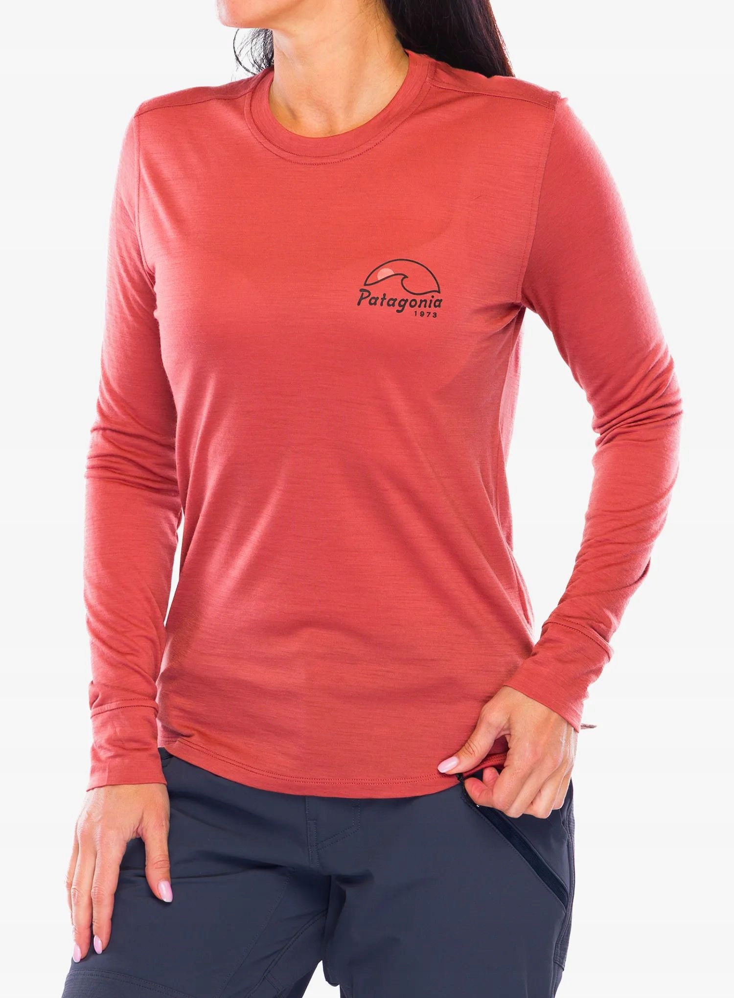 Bluza damska Patagonia L/s Cap Cool Merino Graphic imagine moon/red Xs