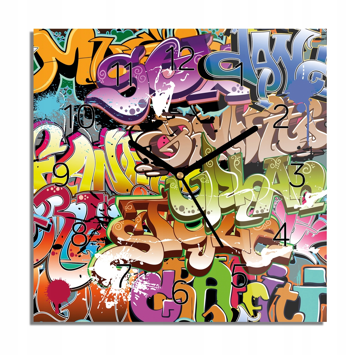 

Napis graffiti zegar na szkle kwadrat 30x30 z foto