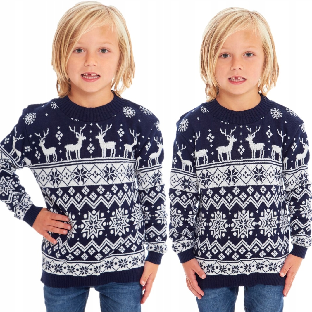 SWETER ŚWIĄTECZNY DZIECKO NORWESKI GRANATOWY 4/5