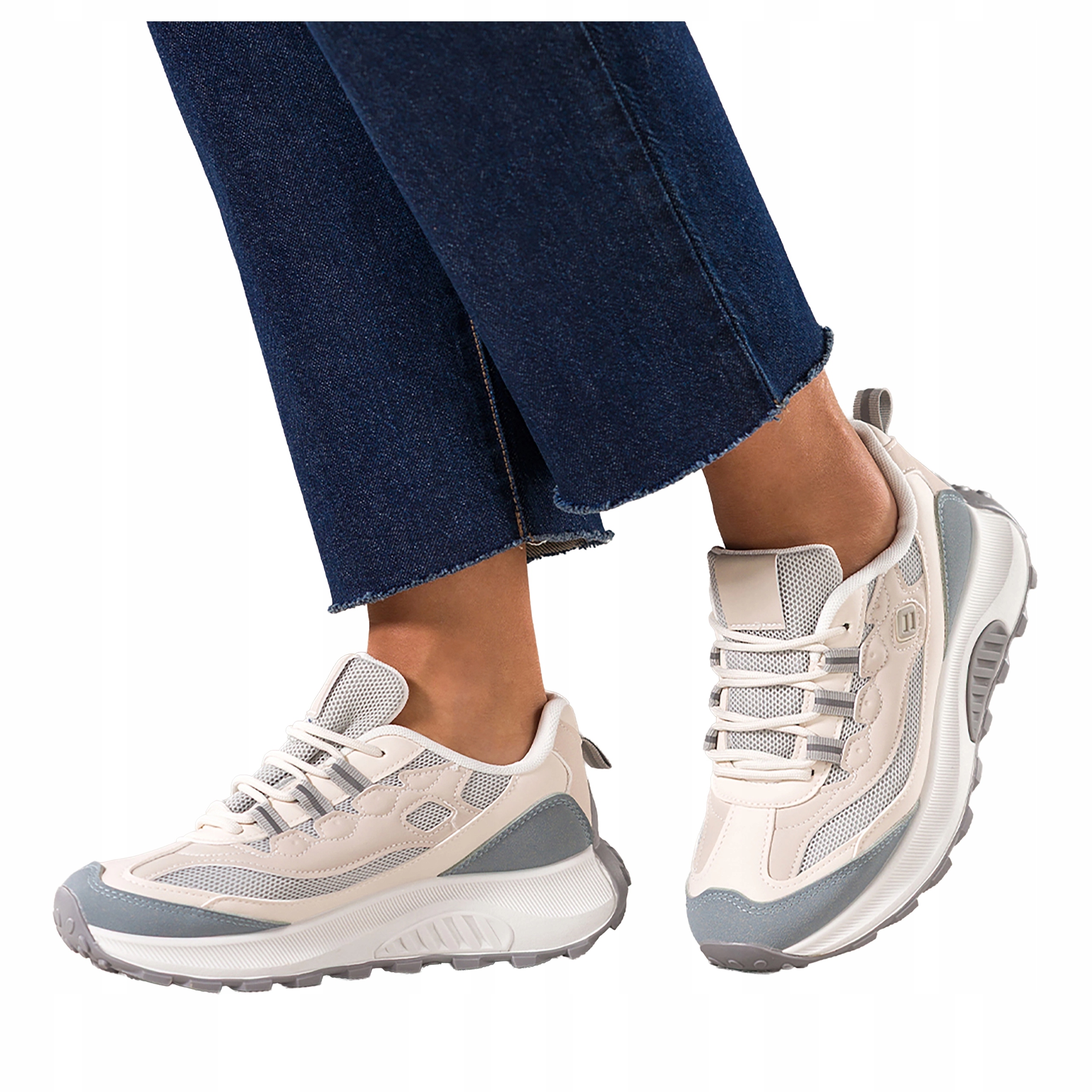 Dámské šedé Sportovní Tenisky na platformě se síťkou a šněrováním, velikost 38