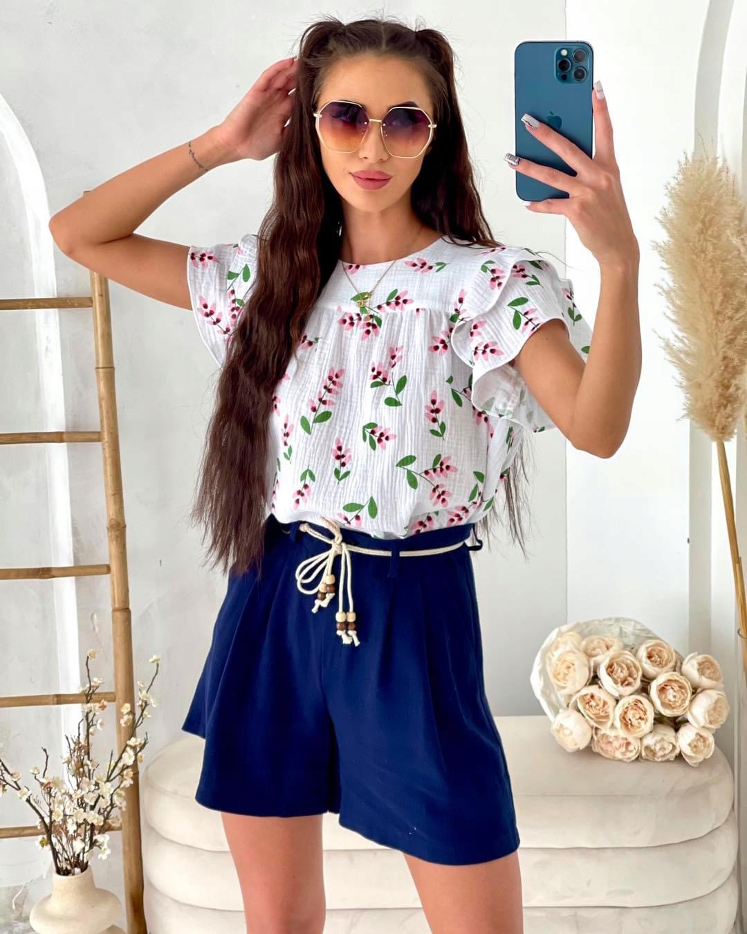 Komplet Modré šortky Top 0984-0988 velikost S