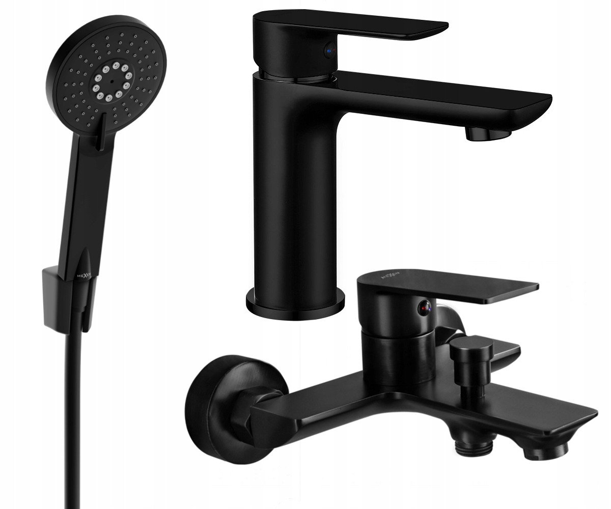 Mexen Alfa R40 vanová souprava, černá, mosaz, nástěnná, 3 funkce