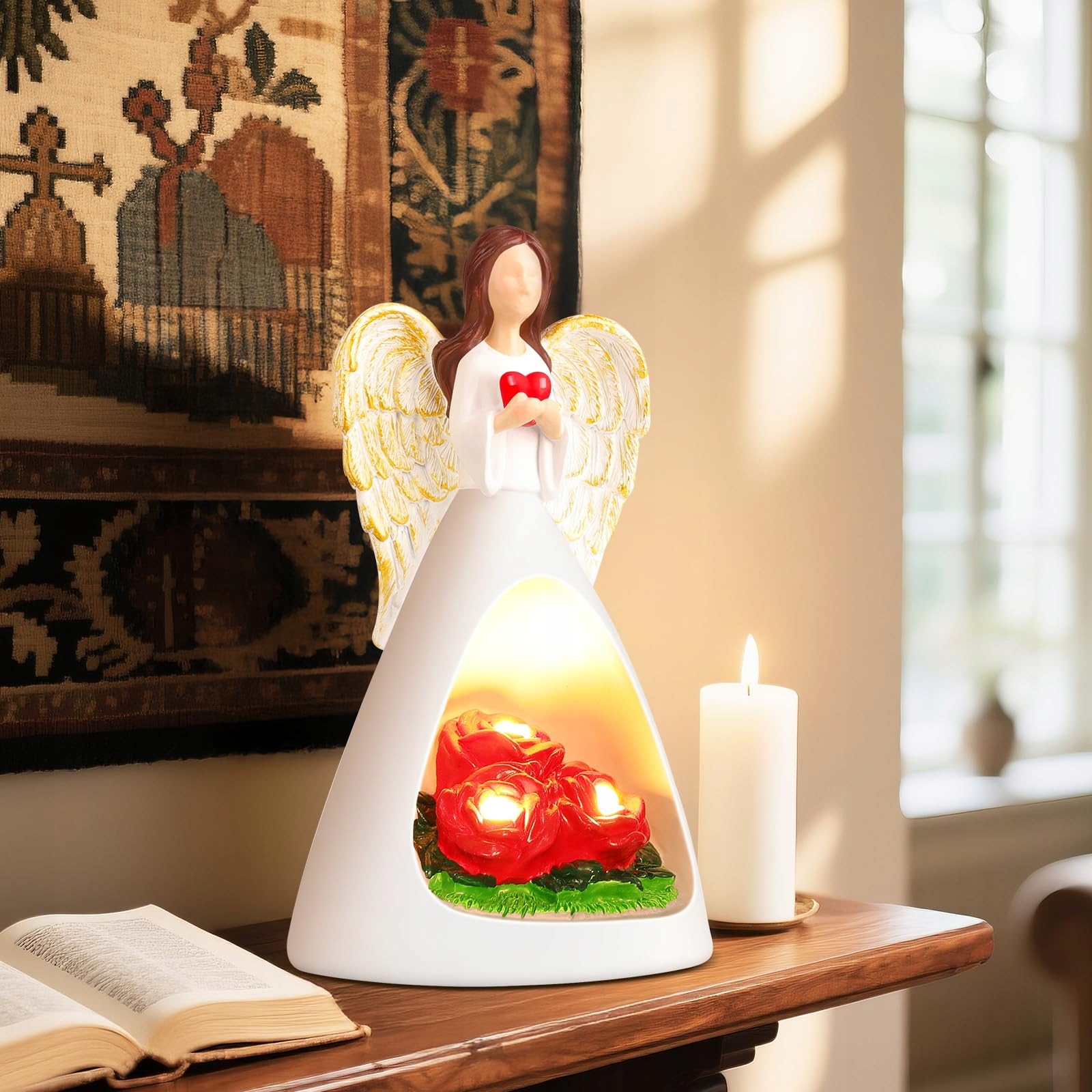 ANIOŁ STRÓŻ FIGURKA LED PREZENT OZDOBA PORCELANA