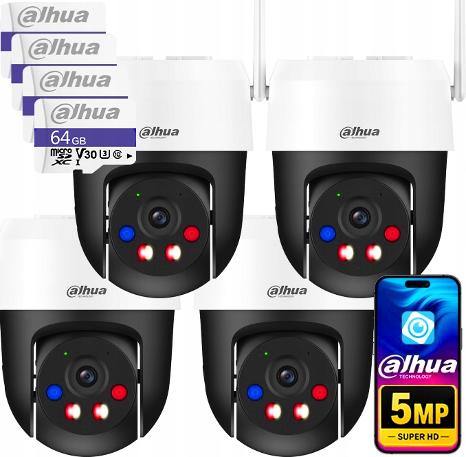 Otočná WiFi kamera 5MPx Venkovní 4ks Dahua P5AS-PV Alarm Ai Diody 64GB
