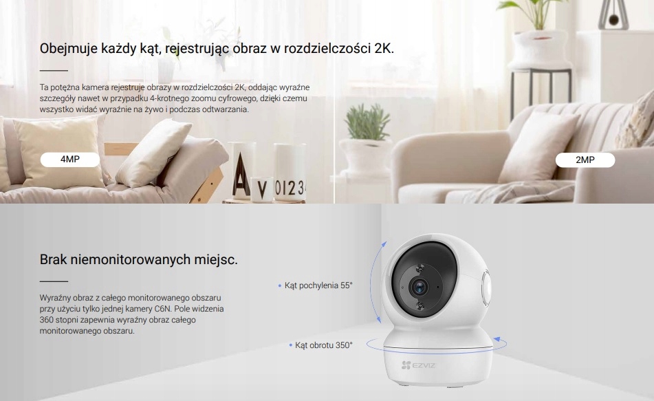Kamera EZVIZ obrotowa wewnętrzna 4MP CSC6N IP WIFI Model 88-502