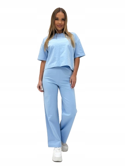 Dámská souprava oversize tričko zvonové kalhoty modrá