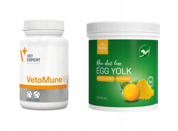 Pokusa Žloutek z kuřecího vejce 150 g Vet Expert Vetomune 60 kapslí Set