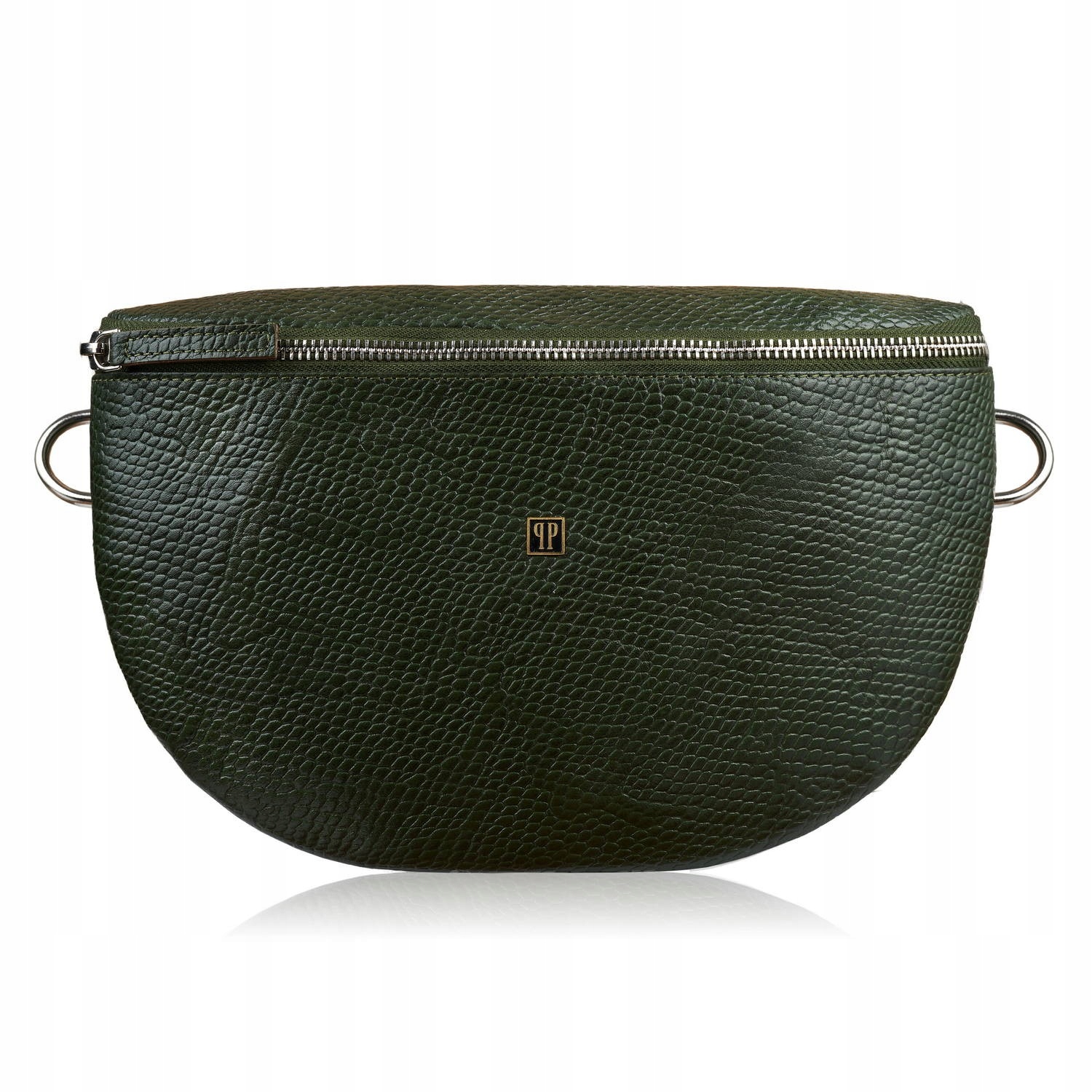 Dámská kožená ledvinka croco tmavě zelená prostorná kapsa Paolo Peruzzi