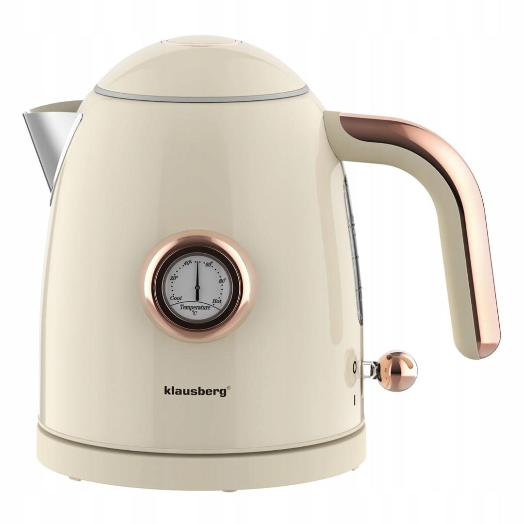 Krémová elektrická konvice s teploměrem 1 l, nerezová, 1200 W, Klausberg