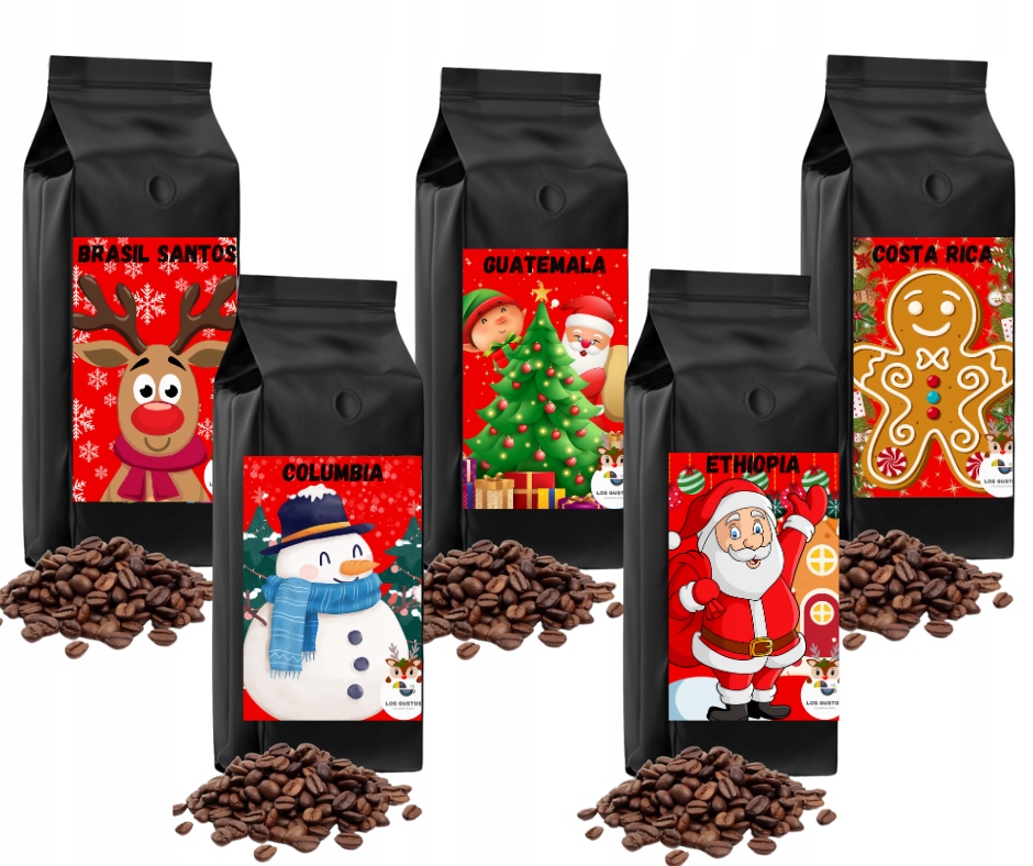 Levně Káva zrnková Sada 5 x 1 kg Los Gustos Vánoční