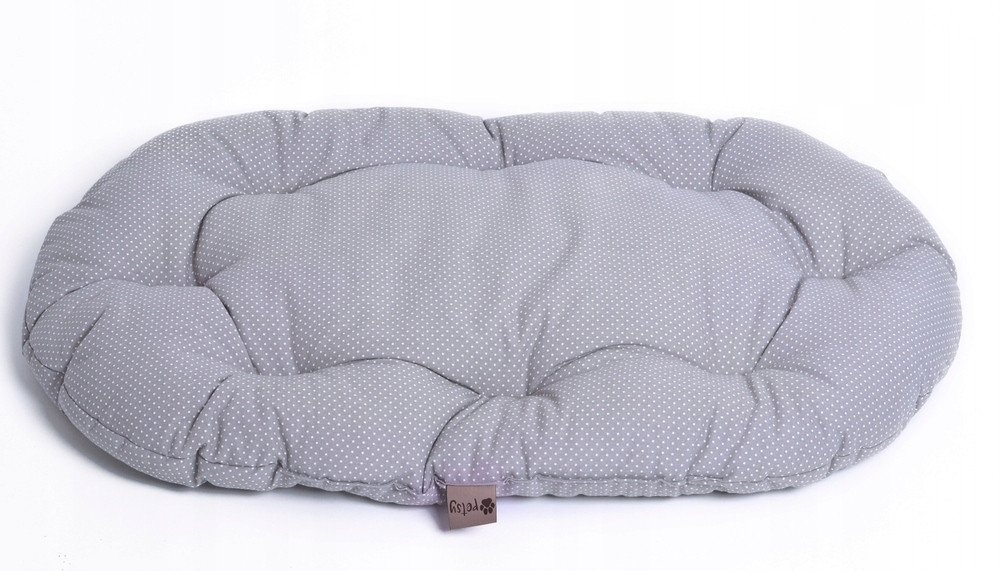 Levně Oválný pelíšek pro psy Puňťa 80 cm šedý s bílými puntíky