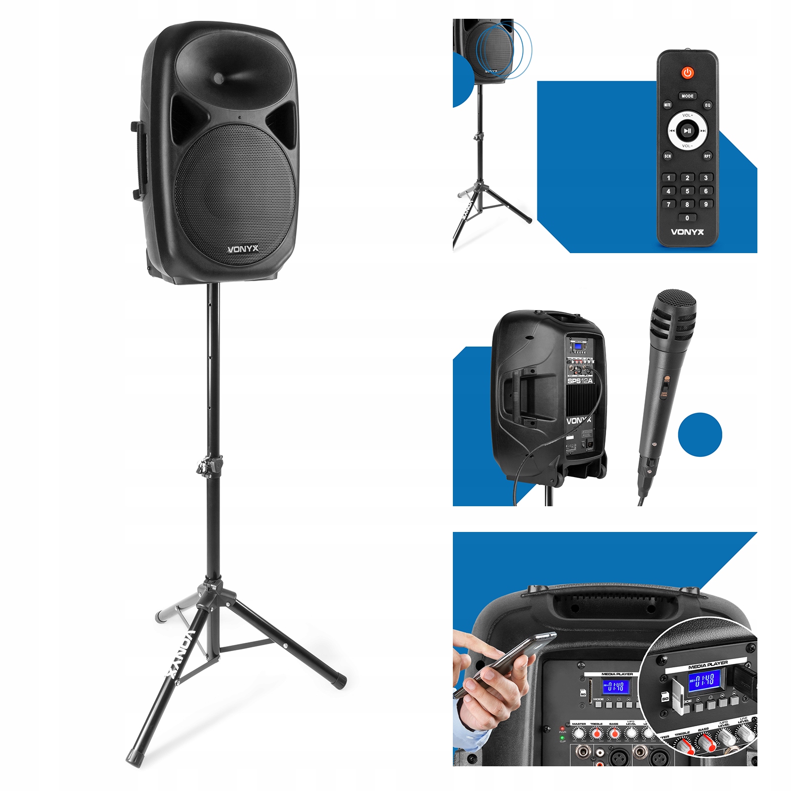 Nagłośnienie mobilne KOLUMNA12'' BT + statyw mic