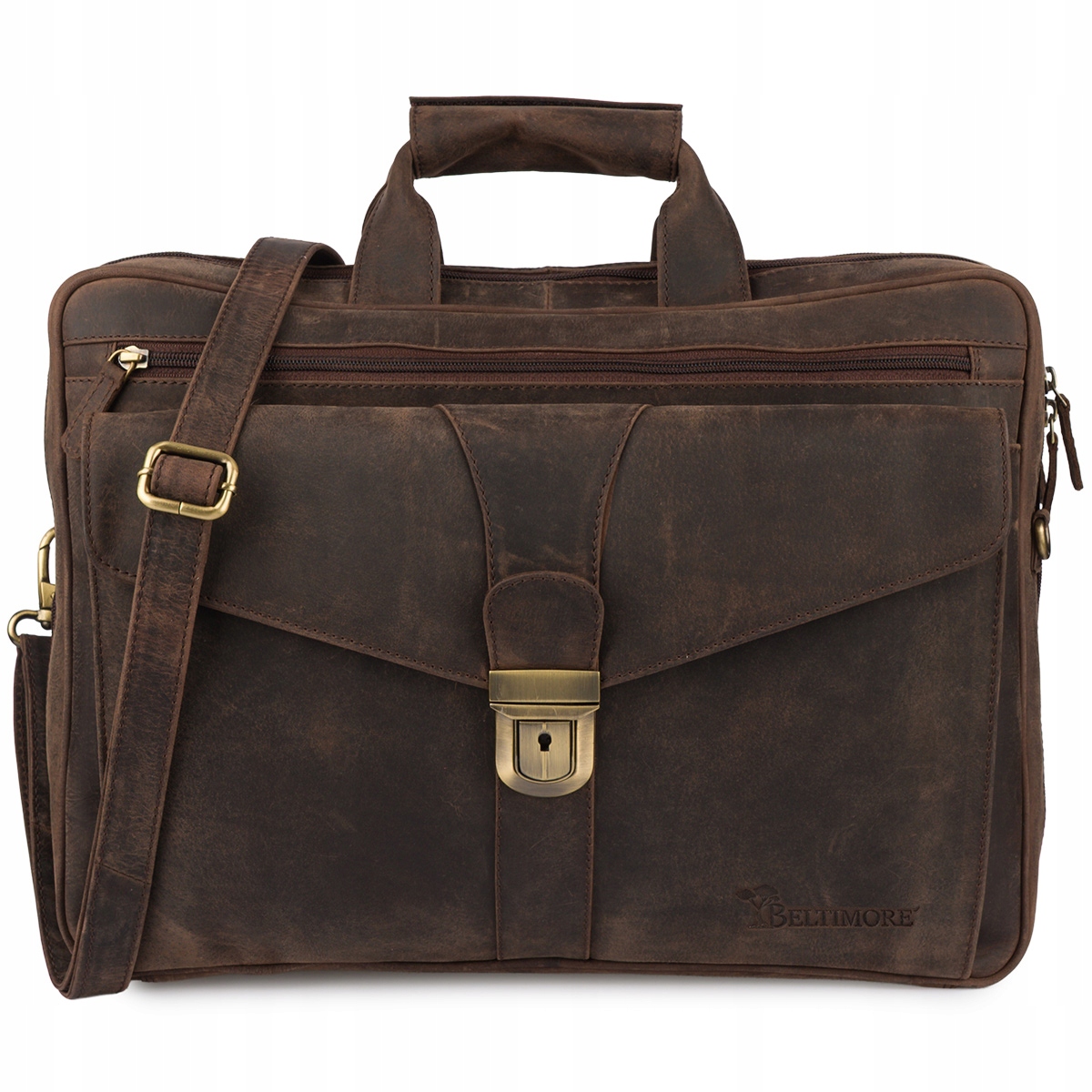 Pánská kožená cestovní taška A4 na notebook 15,6, hnědá Beltimore