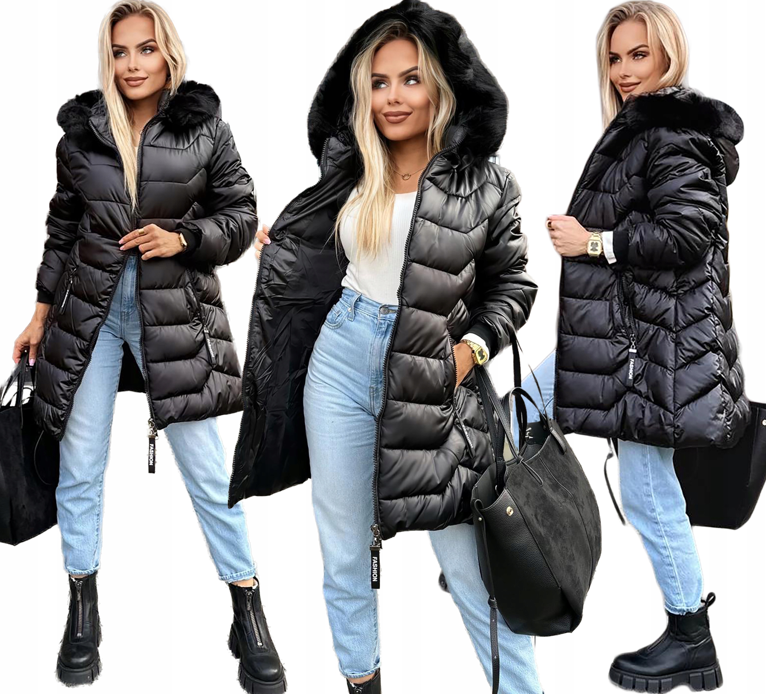 Teplá, silná zimní dámská Bunda, prošívaná kapuce kožíšek 54 Gabriela