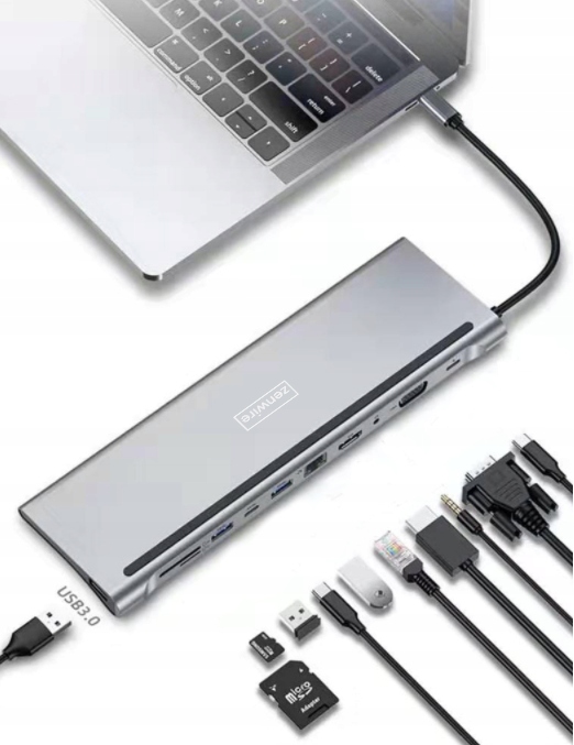 STACJA DOKUJĄCA HUB USB-C 11w1 VGA RJ45 SD HDMI 4K do Macbook Pro Air M1 M2 Kod producenta 1026902382