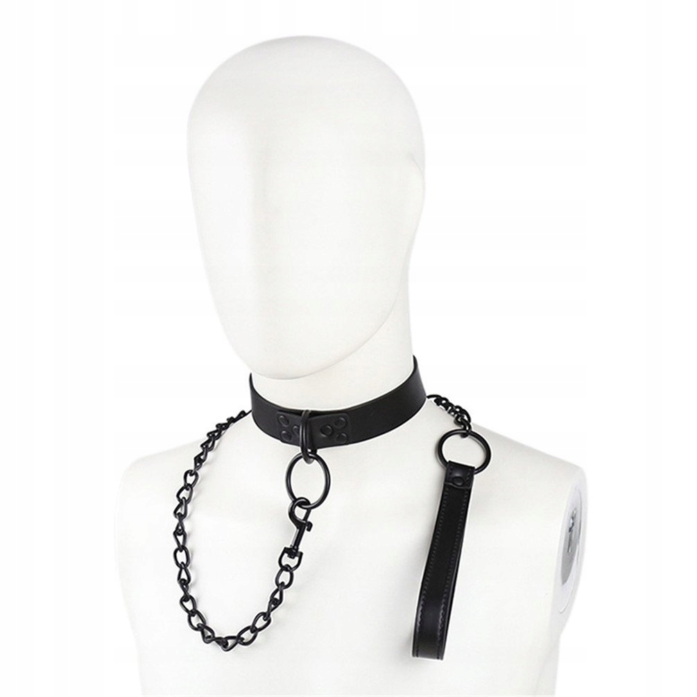 HANYI Skórzana Obroża z Smyczą O-Ring Regulowana BDSM Dla Kobiet i Mężczyzn — miniatura 3