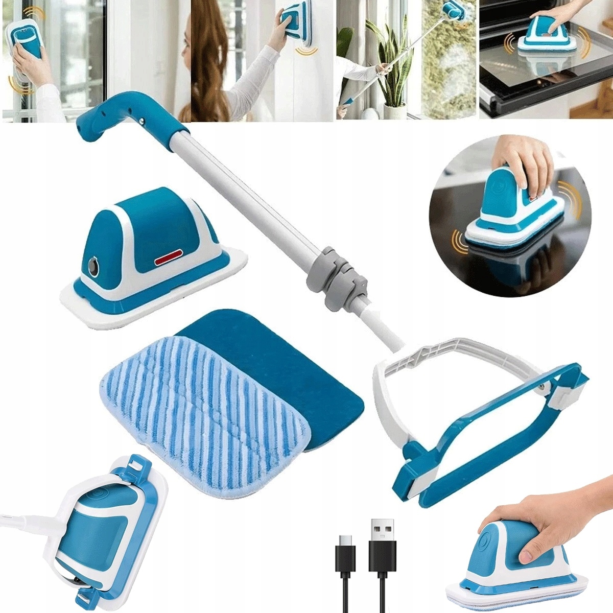 Elektrický kartáč 1500 W vibrací/min 800 mAh s držákem do bazénu