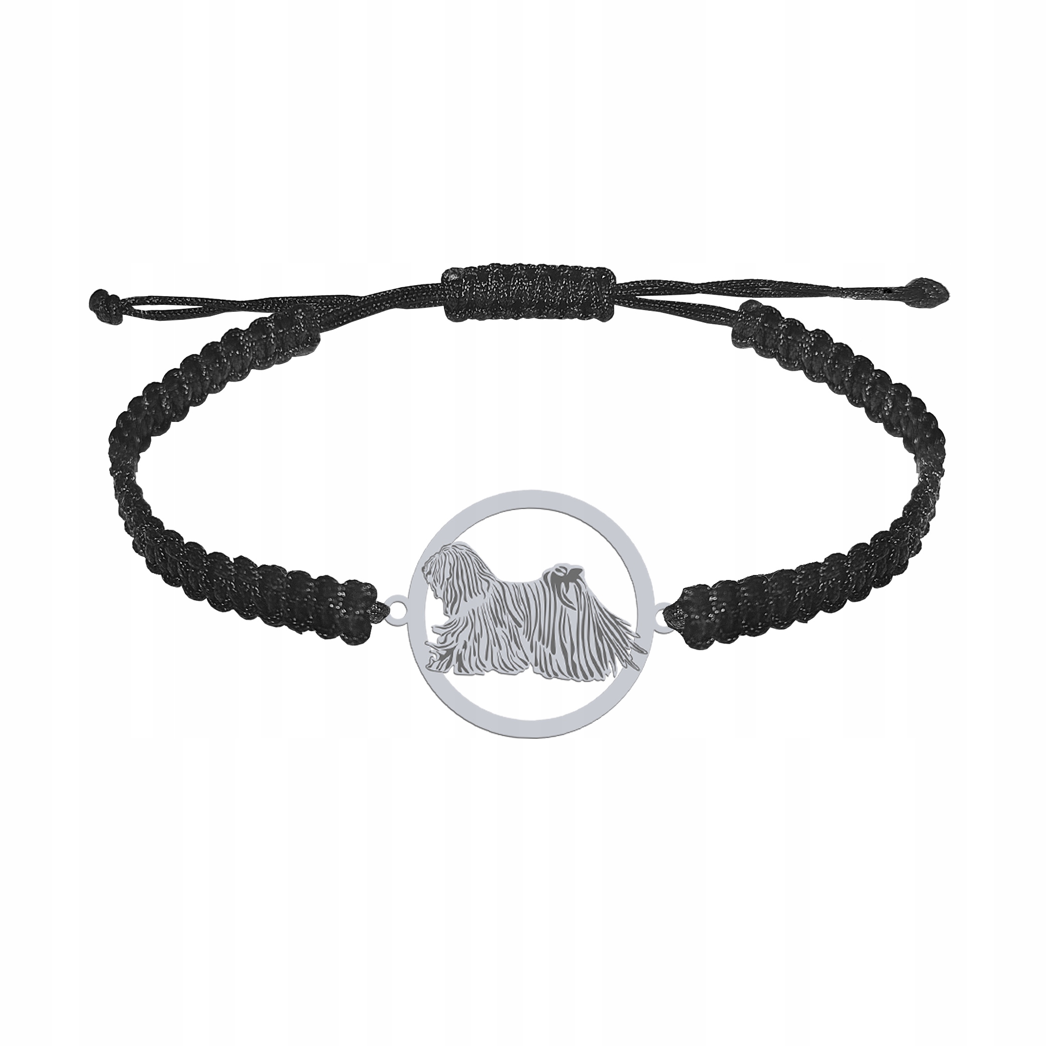 Stříbrný náramek se psem Puli 925 Šperky Makramé Dárek Gravírování Bonus