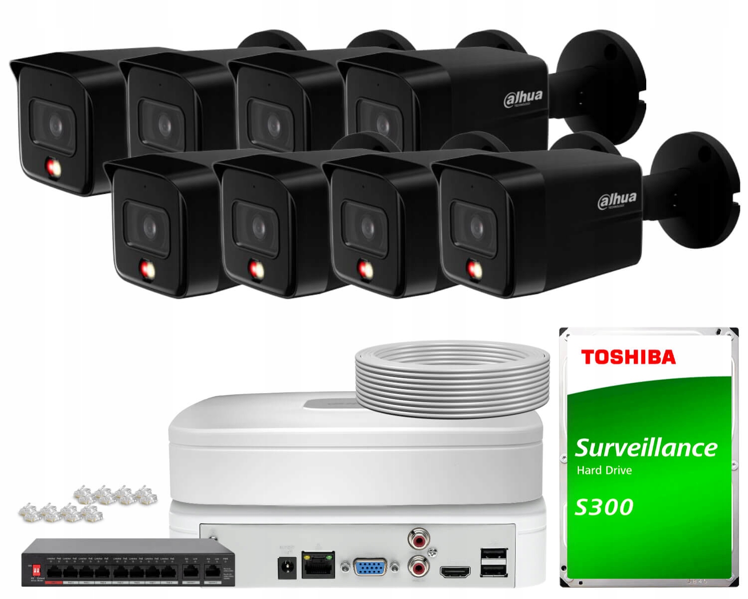 Sada na monitorovanie Ip 8x IPC-HFW1839TC-A-IL-0280B-S6 Black Full-Color