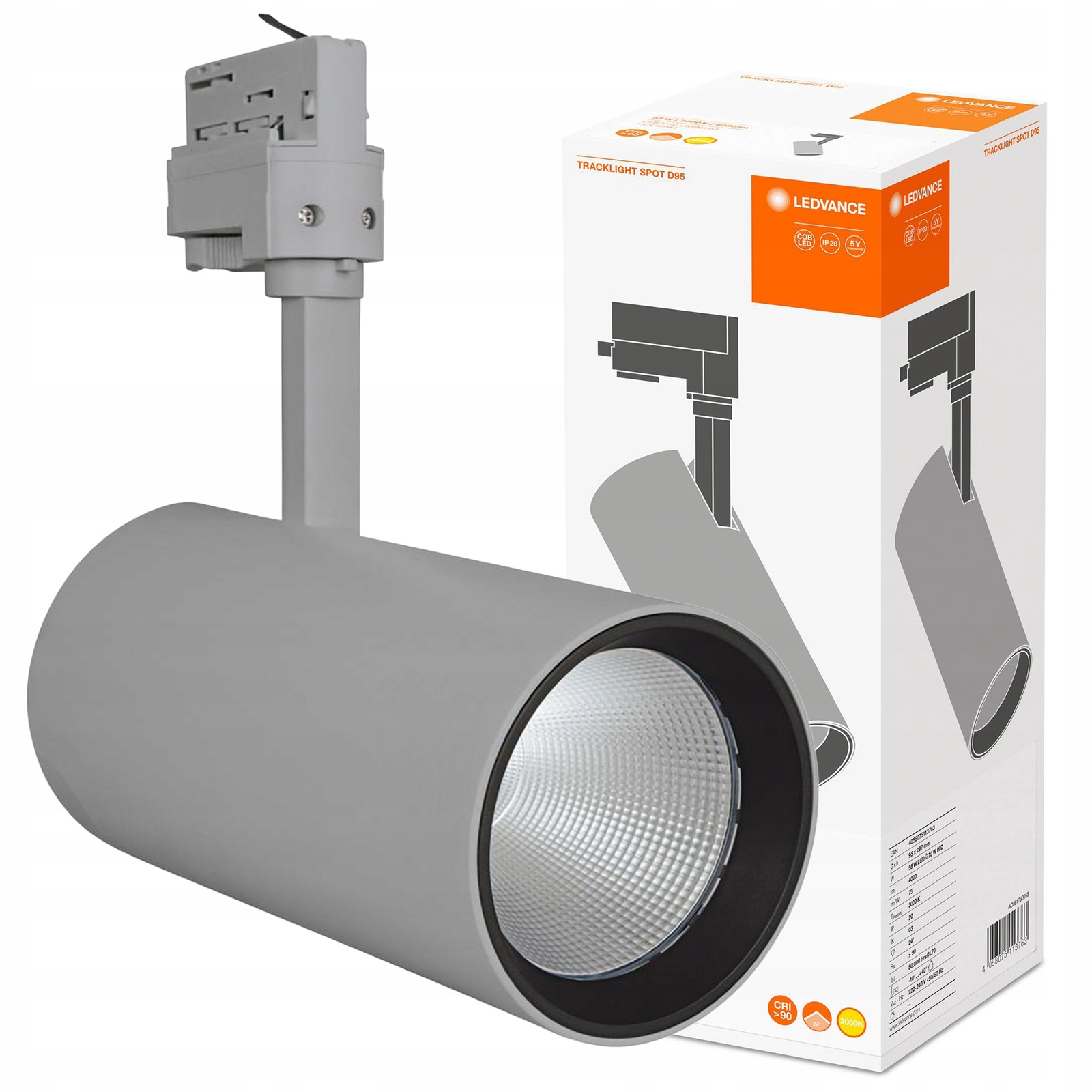 Led svietidlo Reflektor koľajnicový 55W 4000lm Cct 3-fázové nastaviteľné sivé