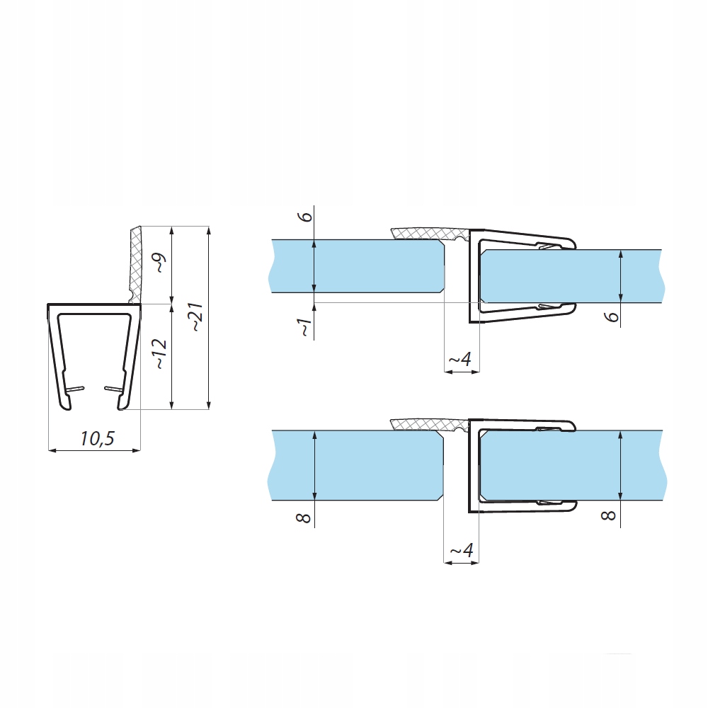 Uszczelka BOCZNA kabiny prysznicowej do szkła 6-8mm L- 80 cm Waga produktu z opakowaniem jednostkowym 0.5 kg