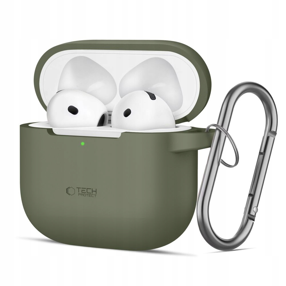 Etui do Apple Airpods 4 Tech-Protect Silicone Hook oliwkowe