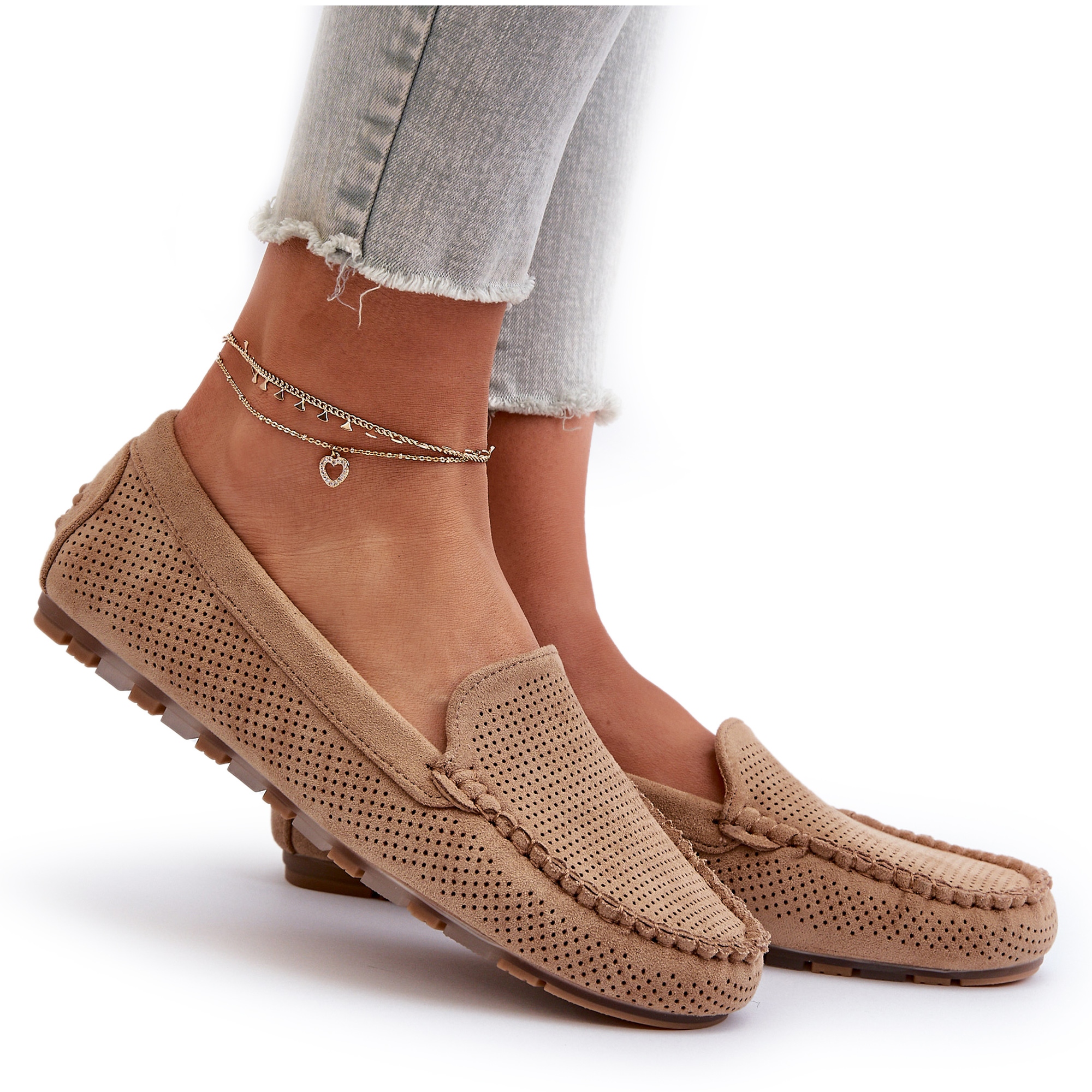 MOKASYNY DAMSKIE EKO ZAMSZOWE KLASYCZNE CIEMNOBEŻOWE 38