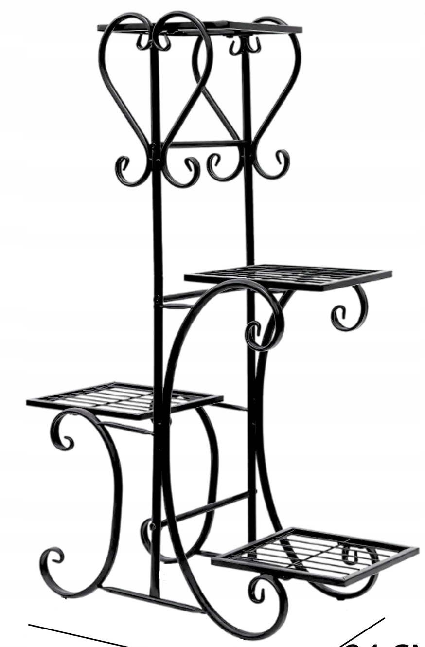 Držák Na Květináč Kovový Stojan Na Květiny Loftový Stojící Loft Černý 4-ÚROVŇOVÝ