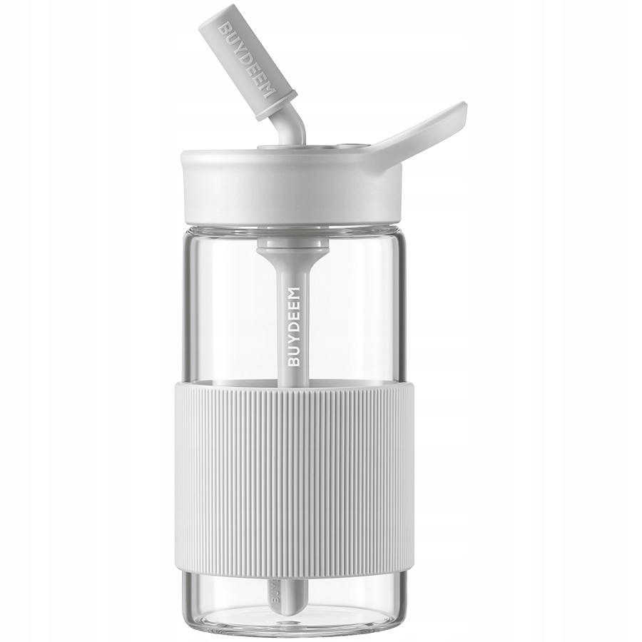 BUYDEEM Szklana butelka ze słomką 500 ml, CD1017, Oat White — 3