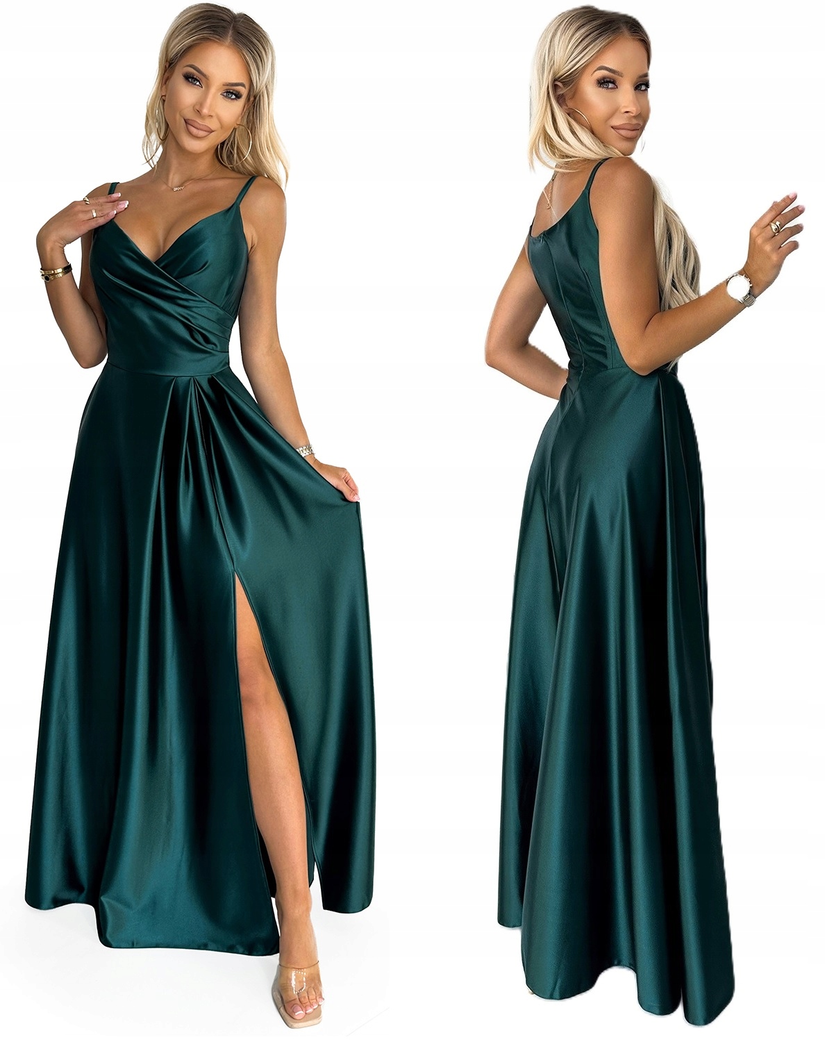 Elegantní Šaty Na Ramínka S Velkým Výstřihem Na Boku, Lahvově Zeleň L