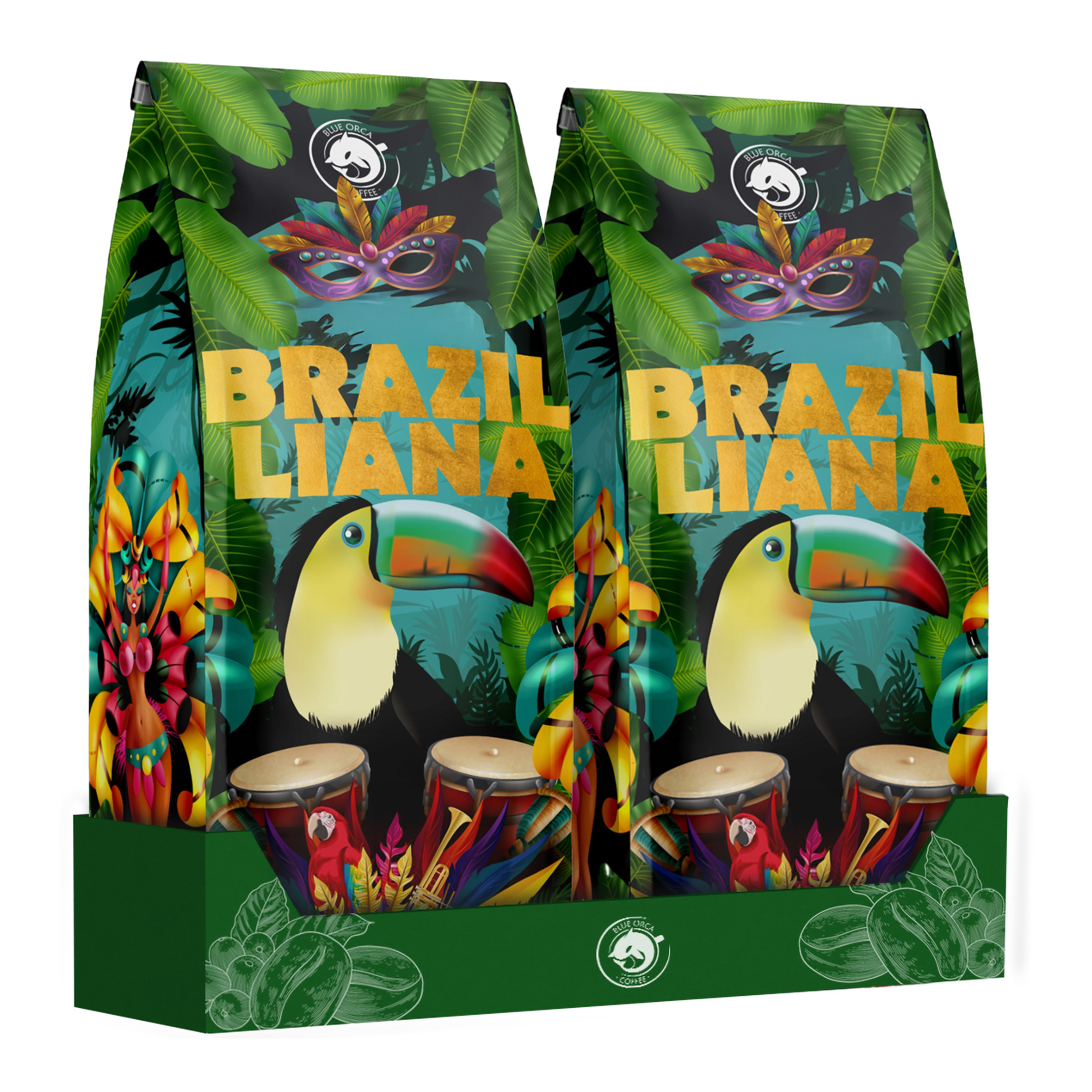 Káva zrnková Brazilliana Toucano 1kg x2 Čerstvě pražená Arabica 100%