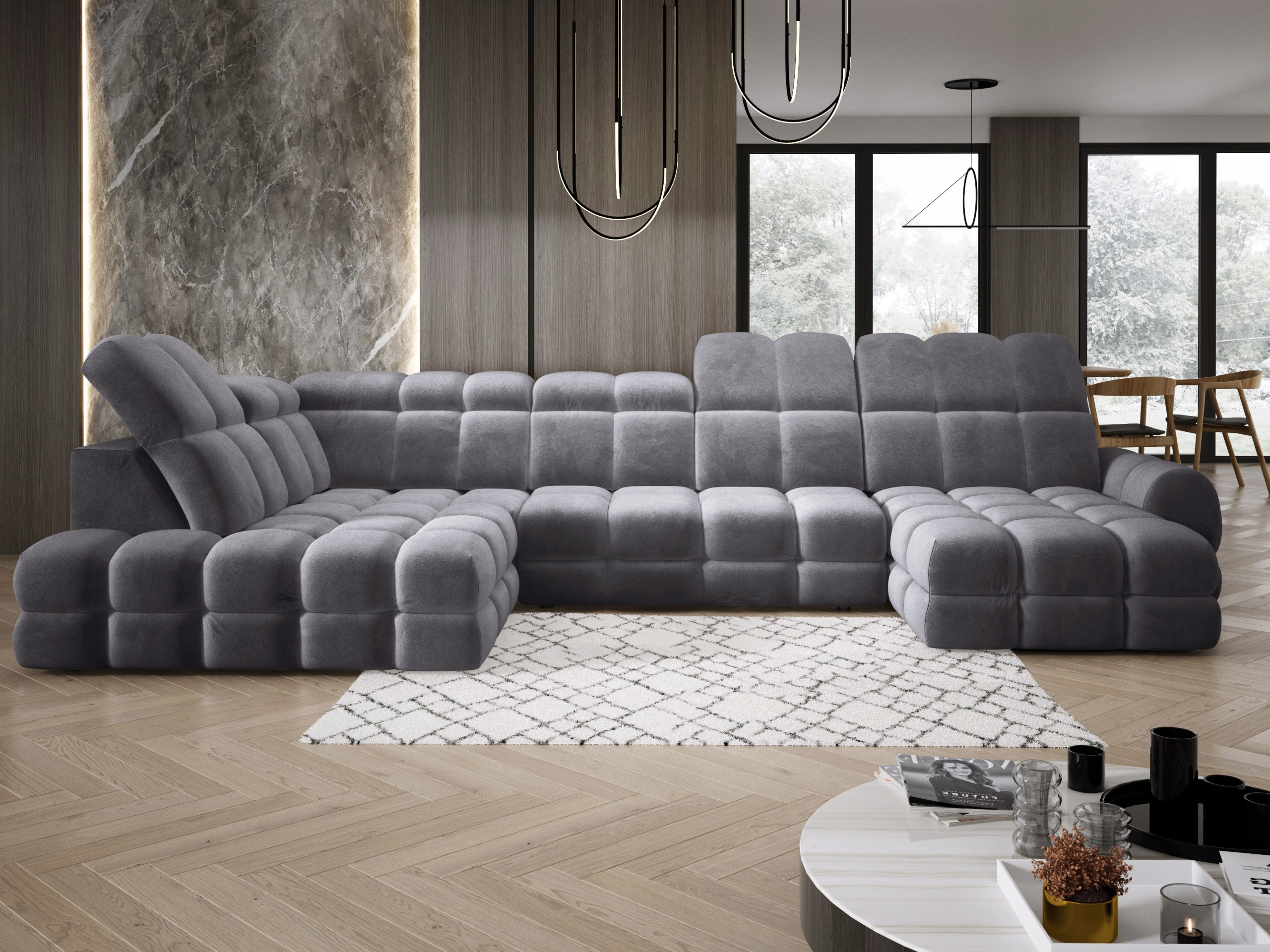Moderní stylový Rohová Sedací Souprava Tollo XL Versailles s elektrickou funkcí spaní