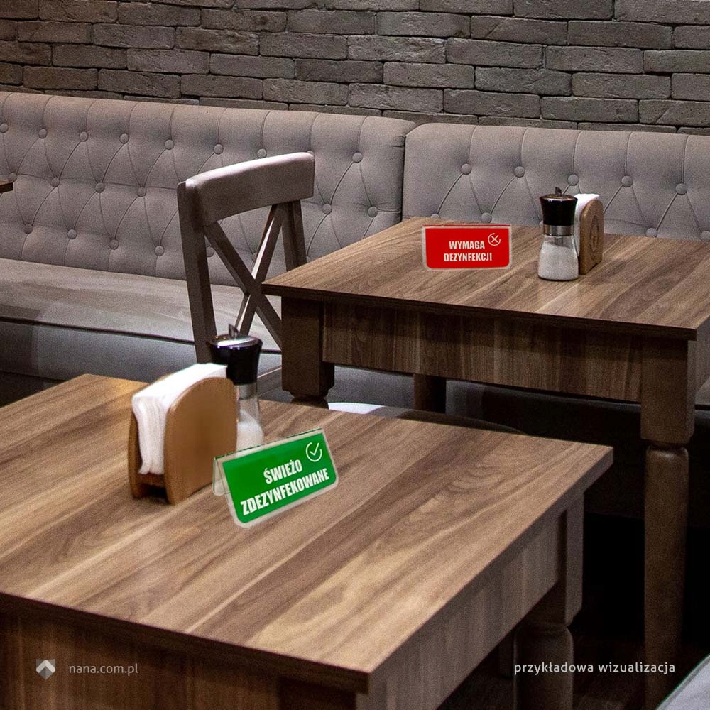 Tabliczki Świeżo zdezynfekowane Wymaga dezynfekcji