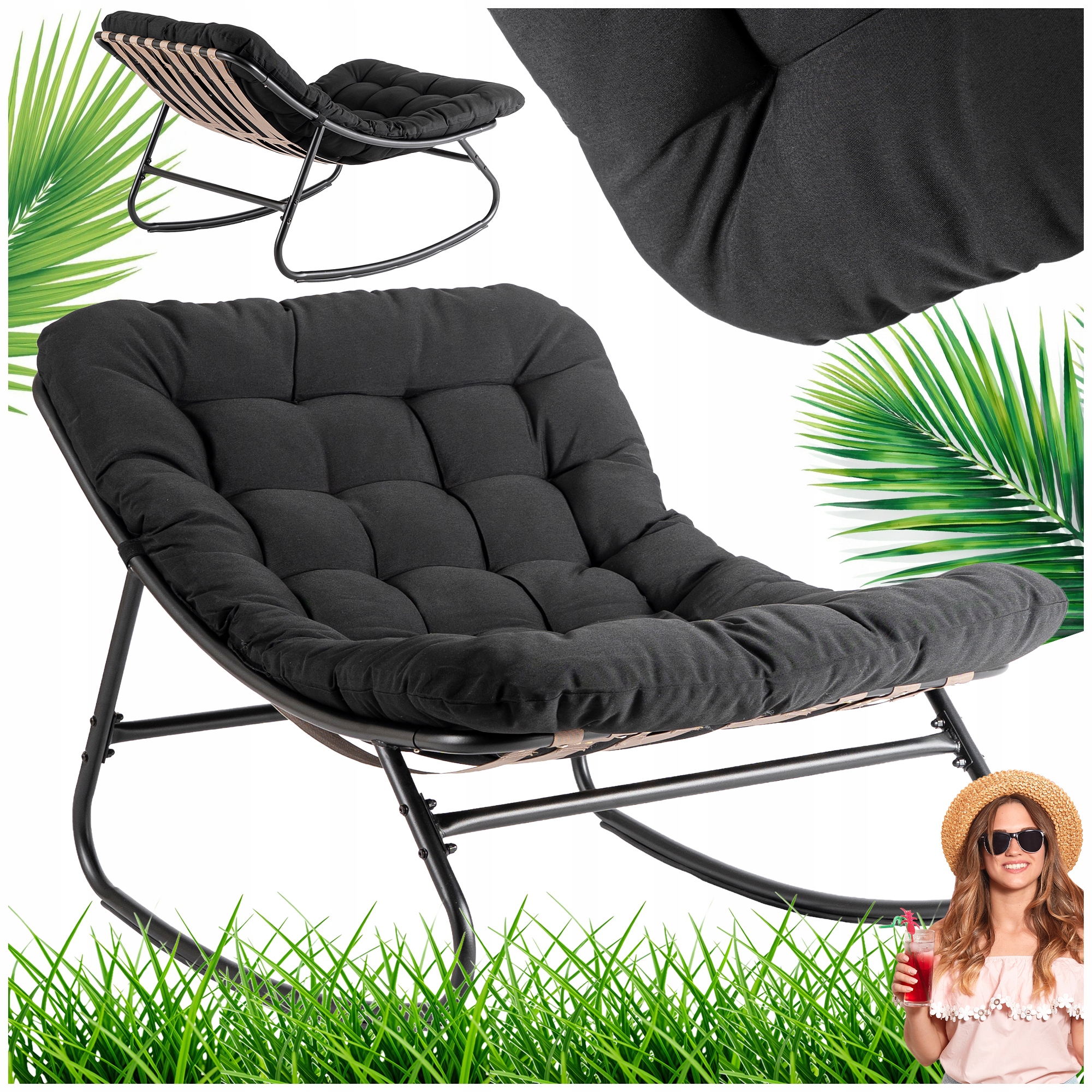 Odpočinkové houpací křeslo Houpačka do obývacího pokoje Ložnice Černá Aurora