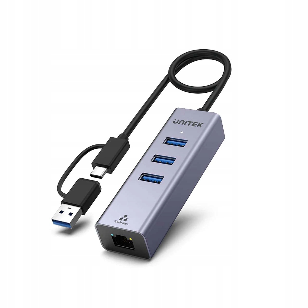 Unitek Usb C Hub 4v1 Ethernet 3 x Usb A 5 Gbps s adaptérem Usb A
