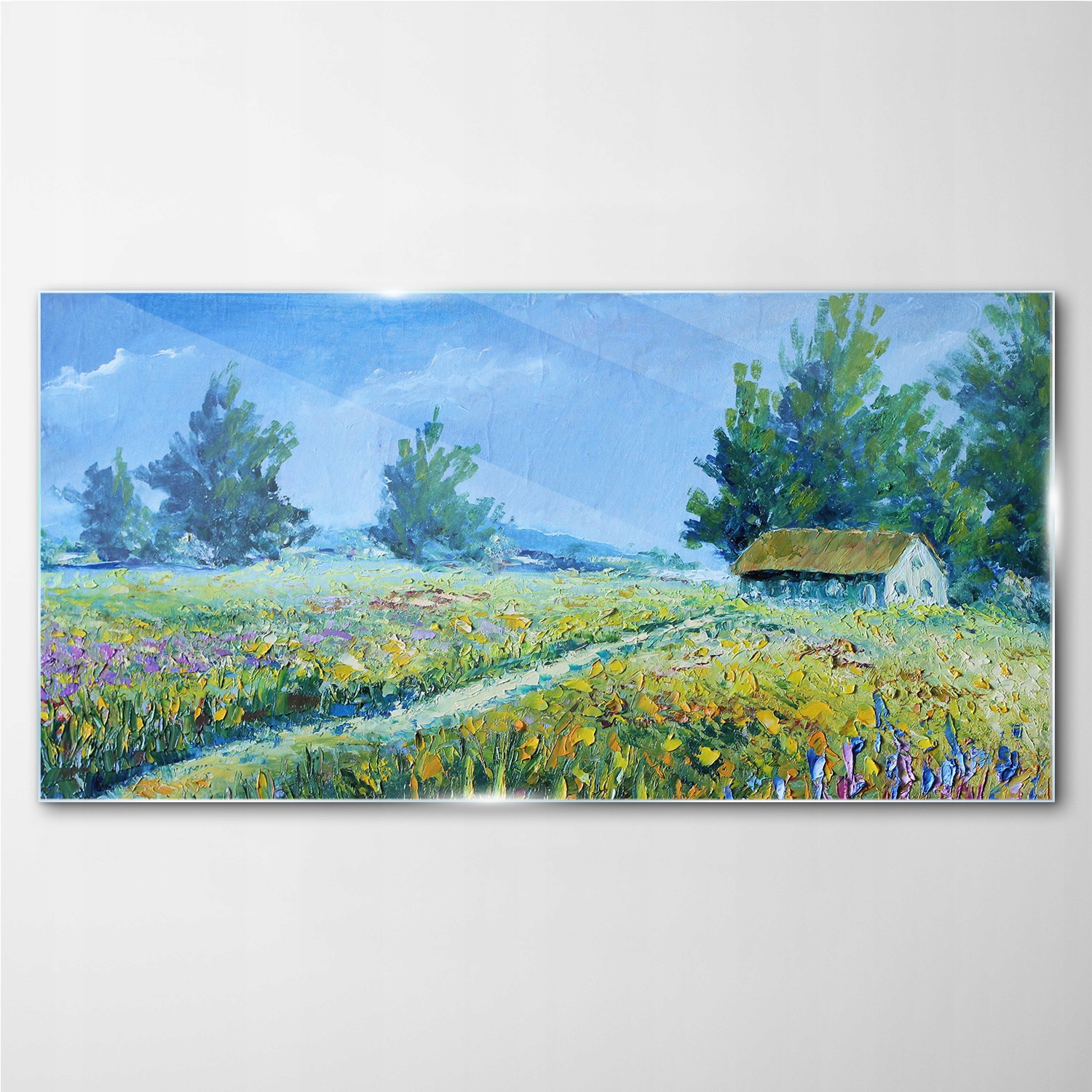 

Obraz szklany Wieś krajobraz kwiaty chata 140x70