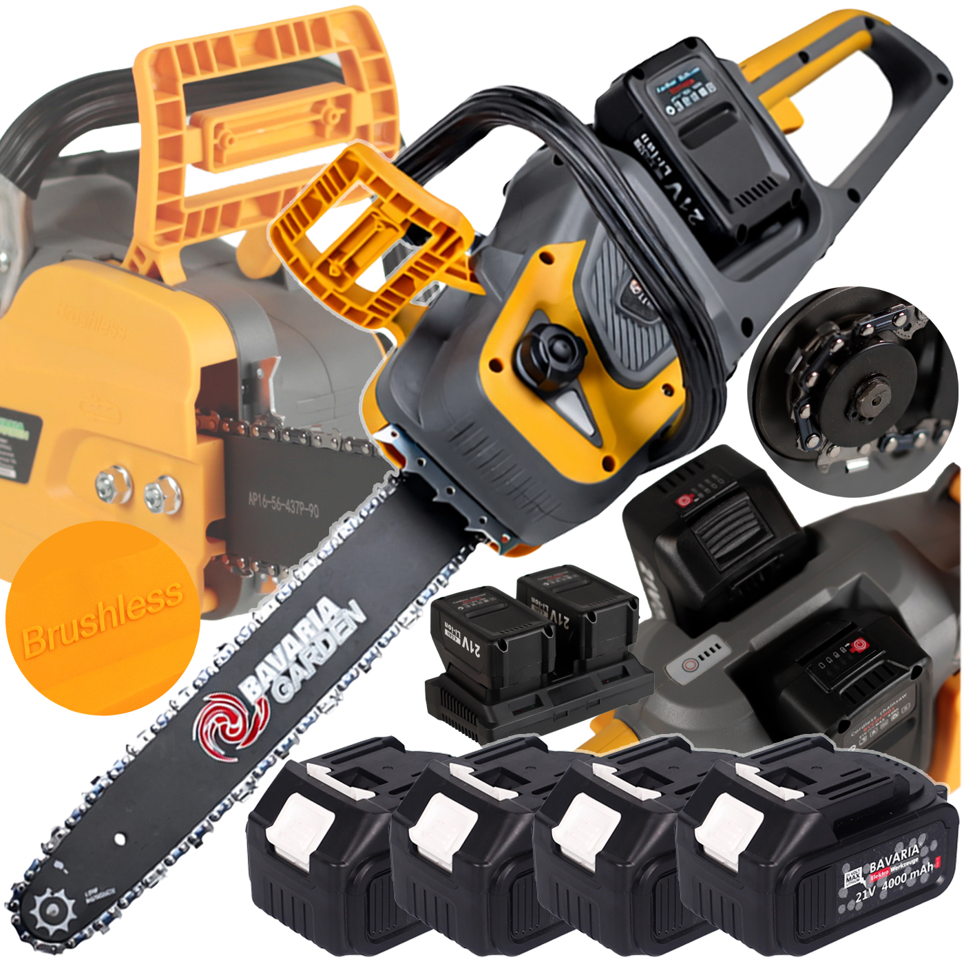 Aku Řetězová Pila Pila 16 Palců x4 Aku 21V 4000 mAh Brushless