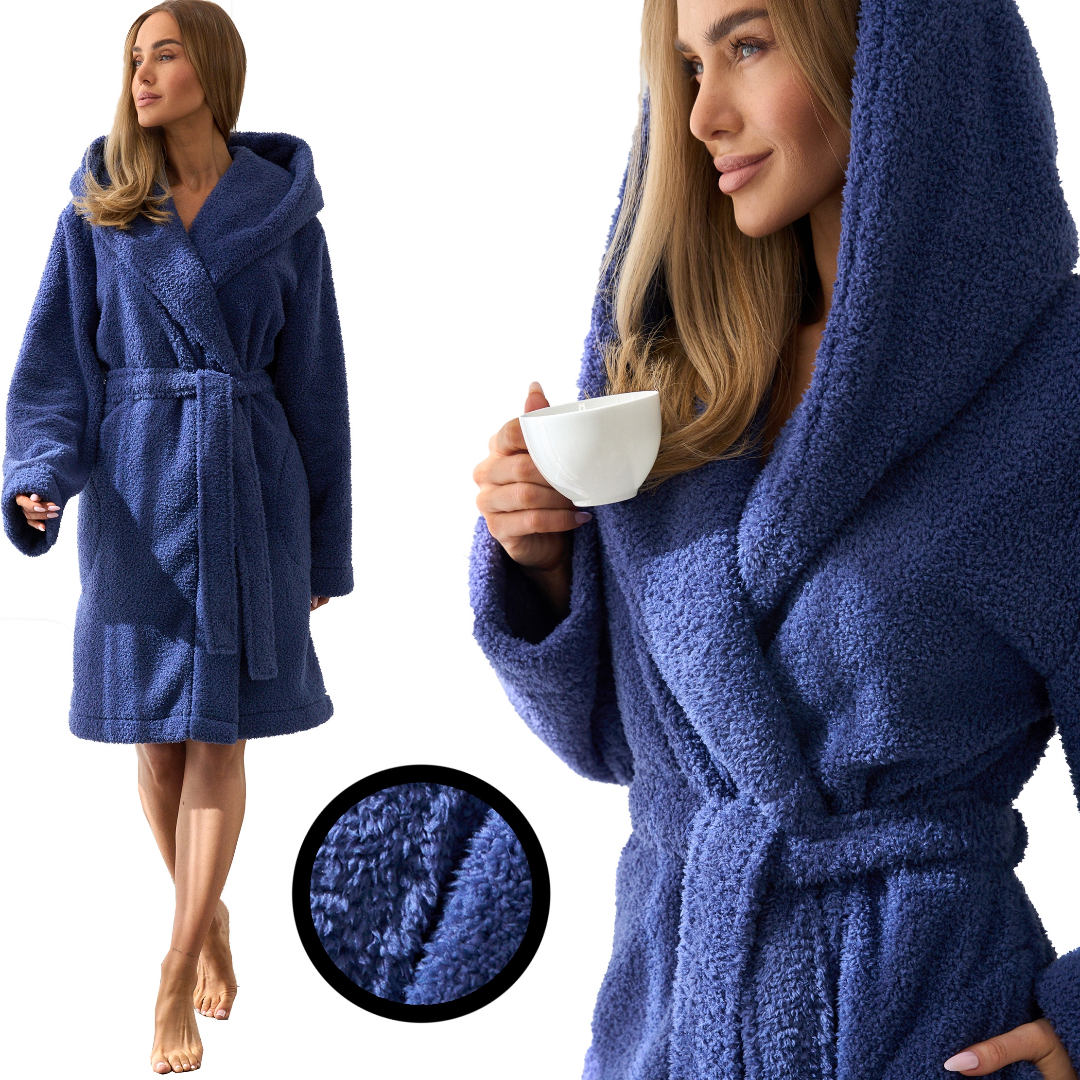 L&L dámský krátký objemný župan kapuce měkká 2555 Heaven tmavě modrá M