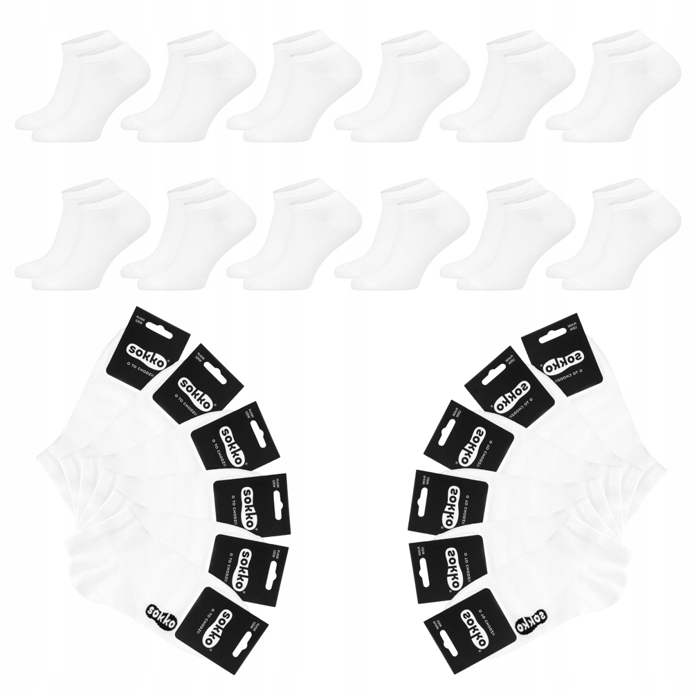 12 x Sokko Kotníkové Ponožky Bílé