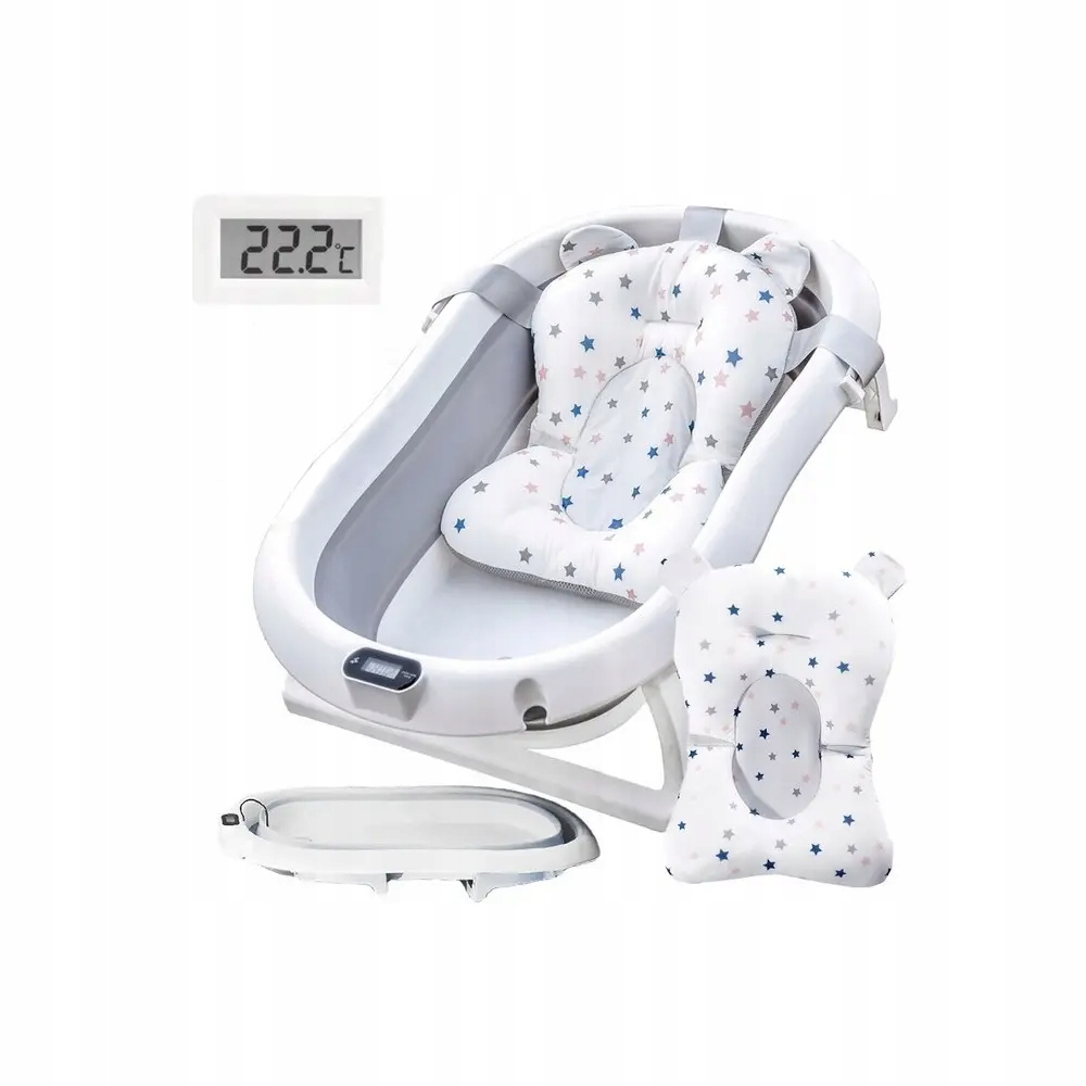 WANIENKA SKŁADANA SILIKONOWA Z TERMOMETREM LCD + PODUSZKA ZAGŁÓWEK WANNA