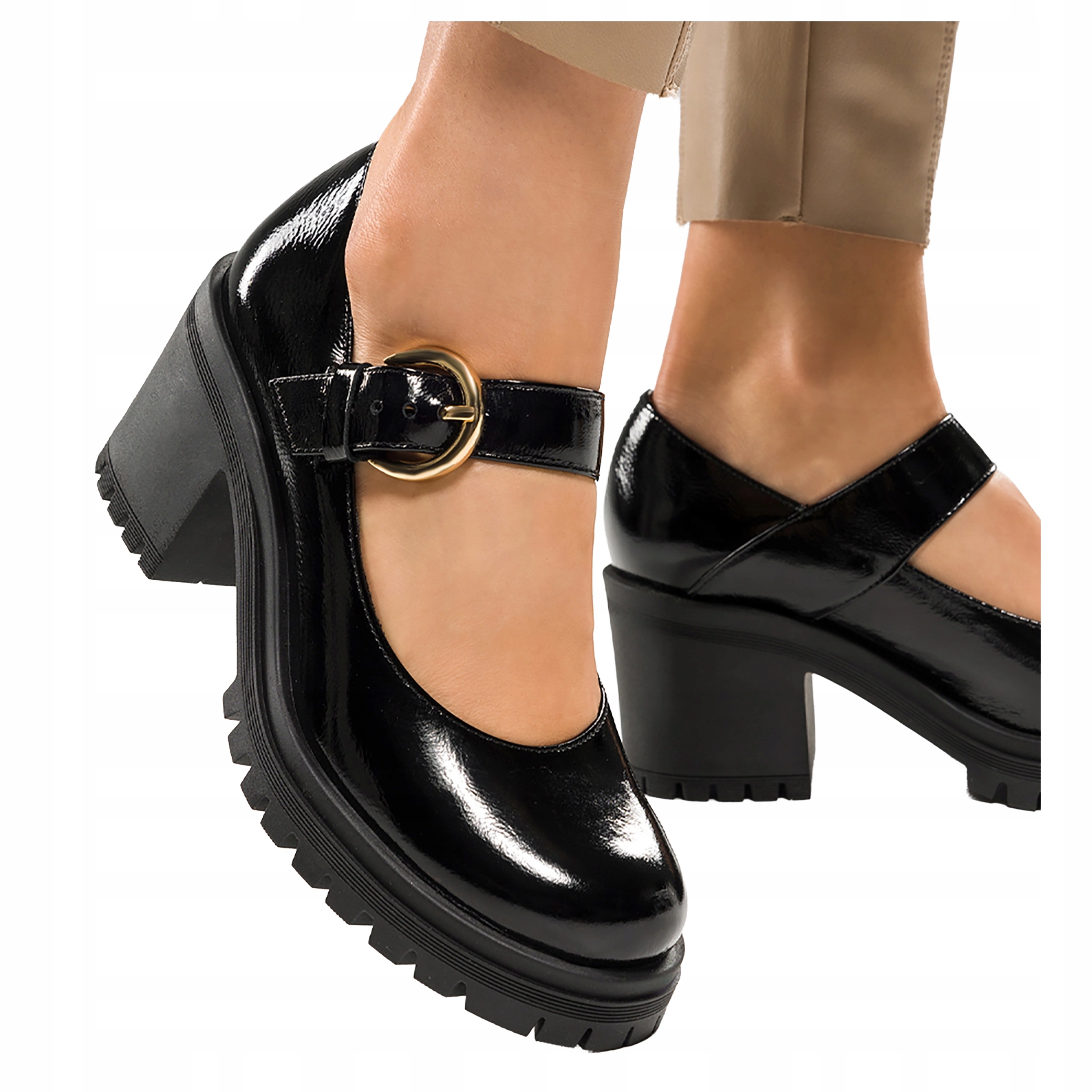 Černé dámské lakované Polobotky Mary Jane Na platformě Kožené, velikost 40