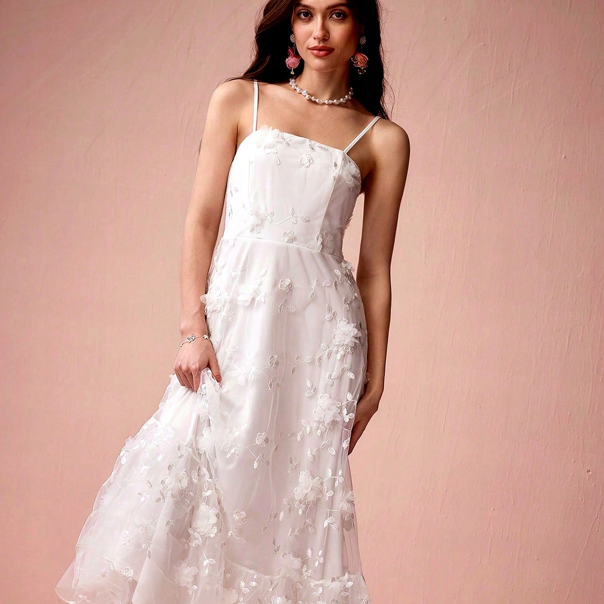 Šaty 3D s květinami, dámská, na kotníky, strukturovaná, trapézová, z tiulu, velikost 40
