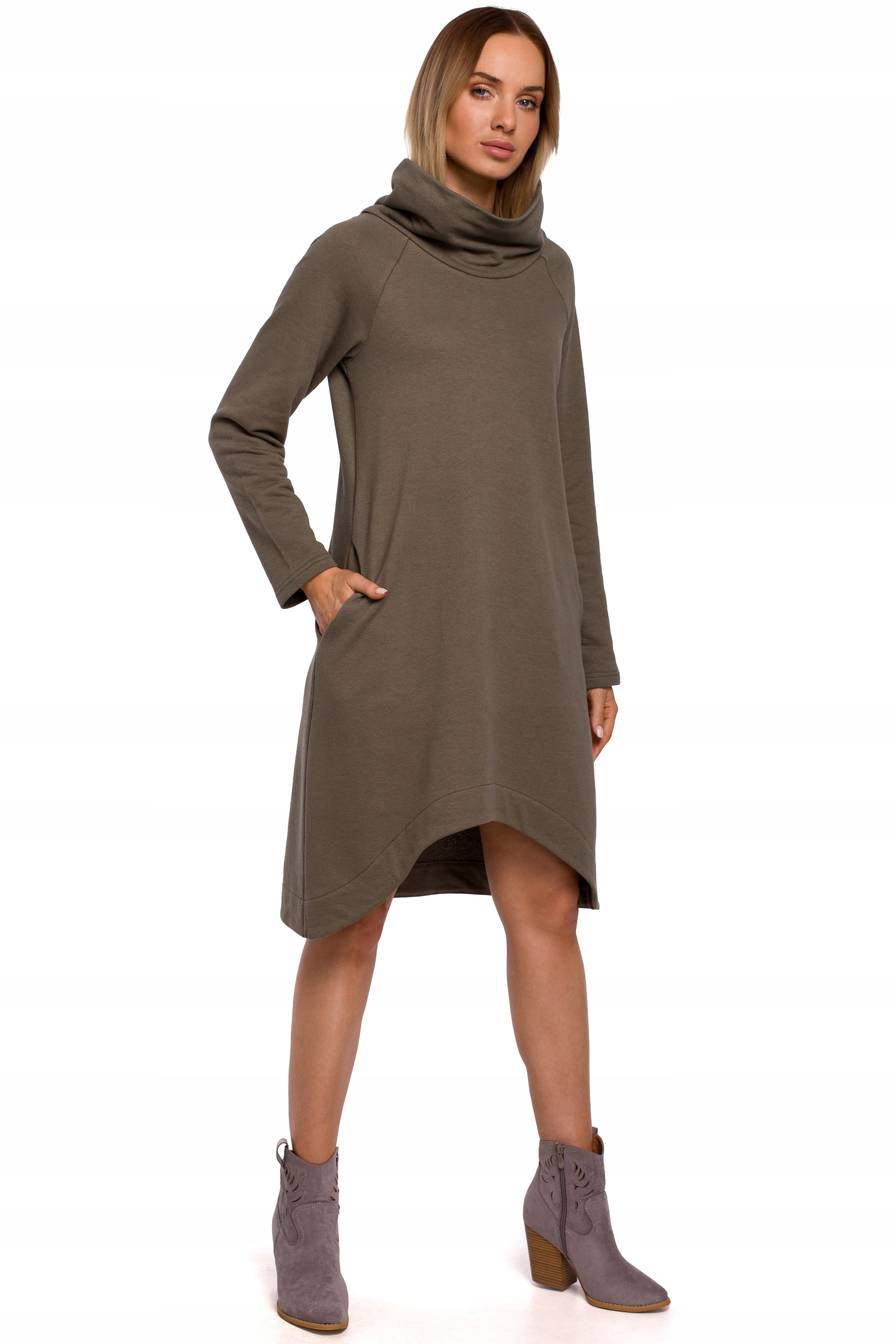 

M551 Sukienka z asymetrycznym dołem - khaki 36 | S